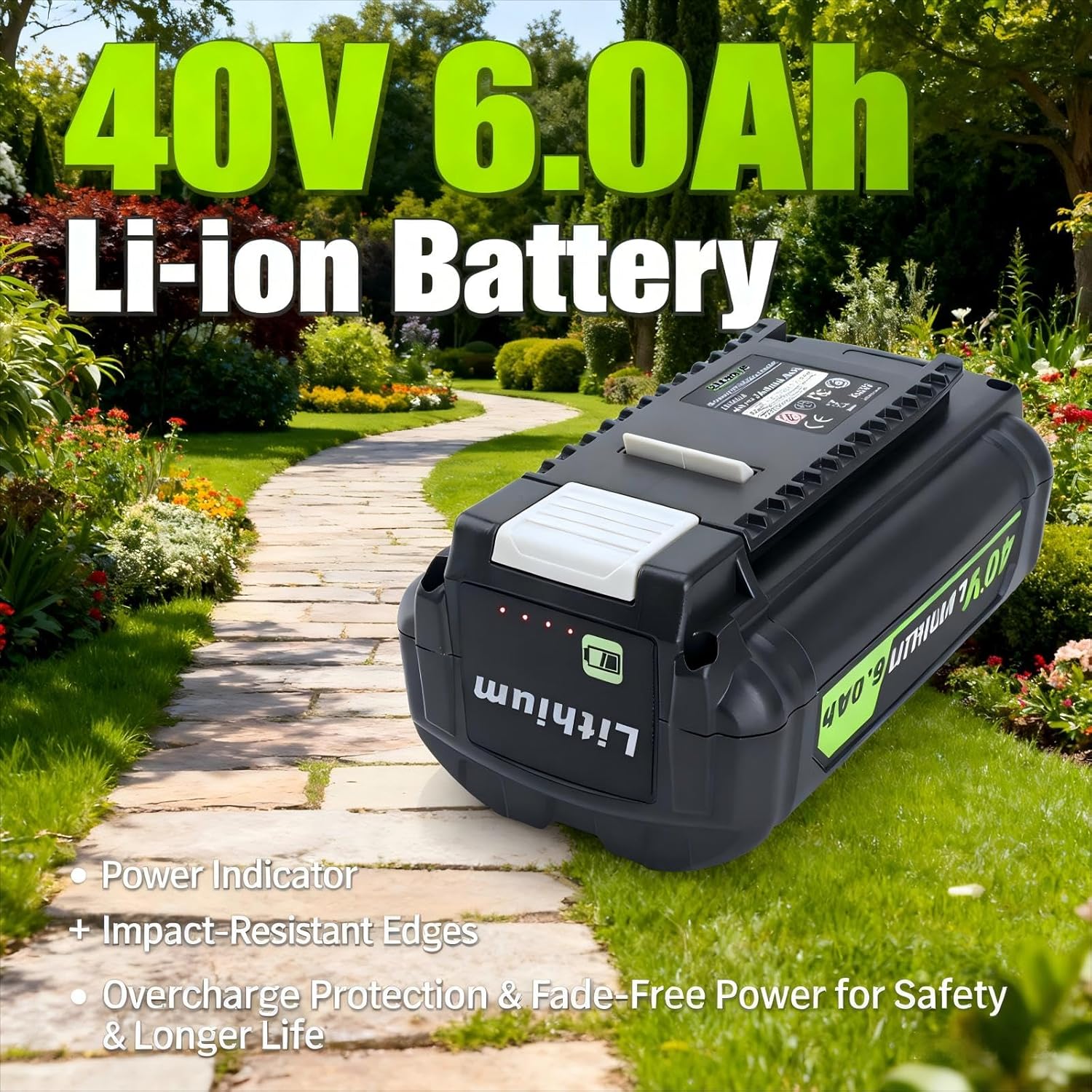Biswaye 40V 6Ah Lithium Battery Replacement for Ryobi 40V Battery OP4040 OP40601 OP4026 OP40261 OP40401 OP40501 OP4015 OP40602 OP40404 OP40603 Compatible with Ryobi 40 Volt Cordless Power Tools