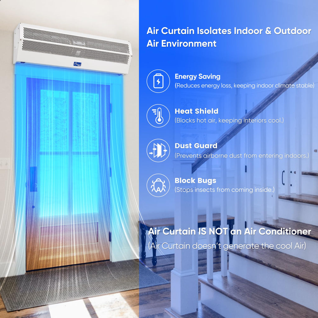 Awoco 24” Super Power 2 Speeds 800 CFM Commercial Indoor Air Curtain, CE Certified, 120V Unheated - Door Switch Included