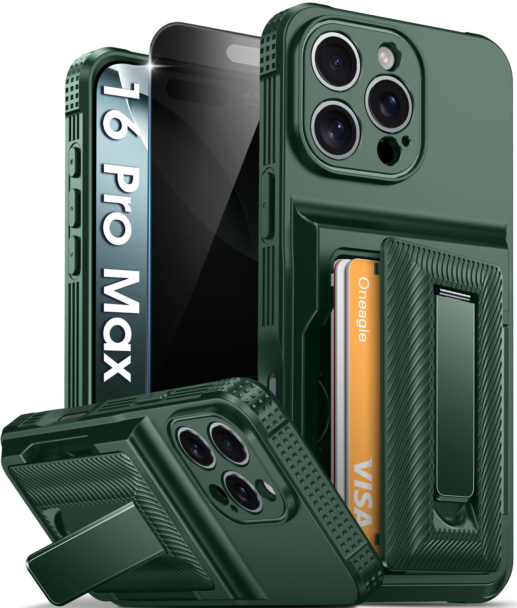 Oneagle Wallet for iPhone 16 Pro Max Case with Card Holder (4-5 Cards) [RFID Blocking] [Privacy Screen Protector] Full Camera Protection & Kickstand, 15FT Shockproof Phone Case for iPhone 16 Pro Max