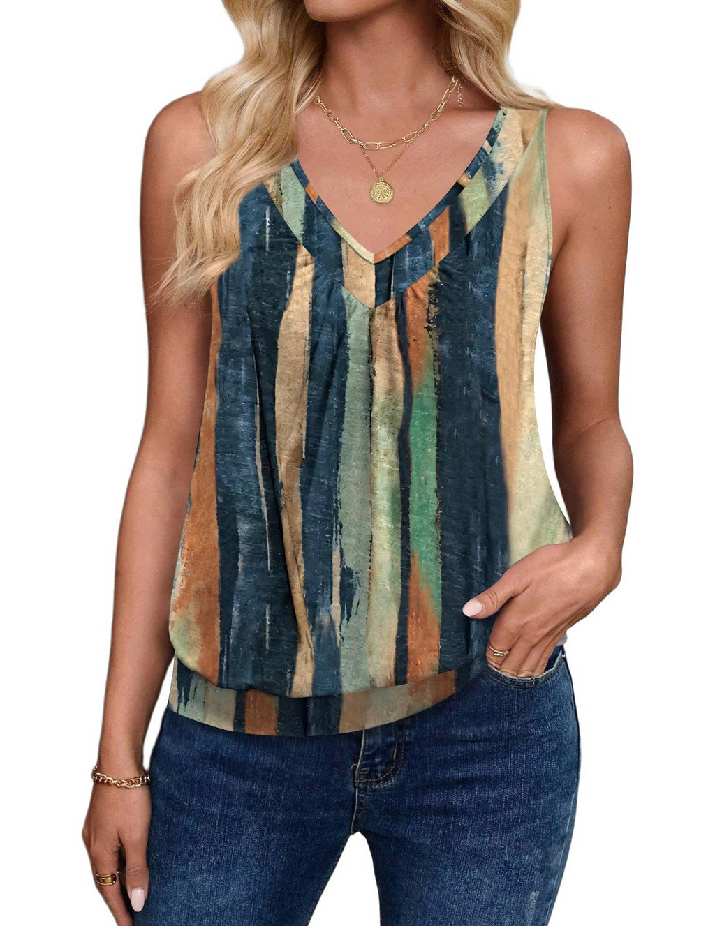 Zeagoo Womens Tank Tops Loose Fit V Neck Ruched Sleeveless Tops Casual Basic Banded Shirts S-XXL