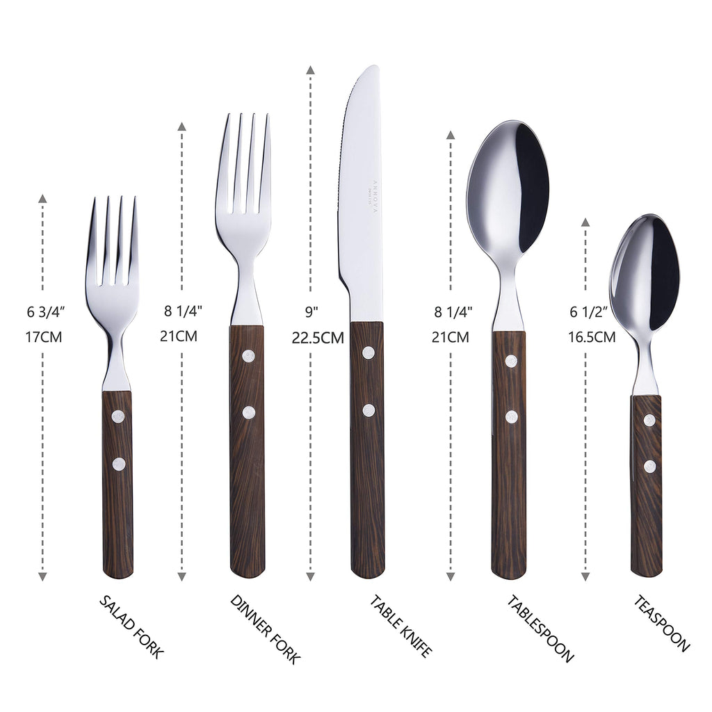 ANNOVA Silverware Set, Retro/Rivet Colorful Stainless Steel Tableware Kitchen Flatware Set Utensils, Includes Dinner Knives, Forks, Spoons, Salad Forks & Dessert Spoons (Brown, 20 Pieces)