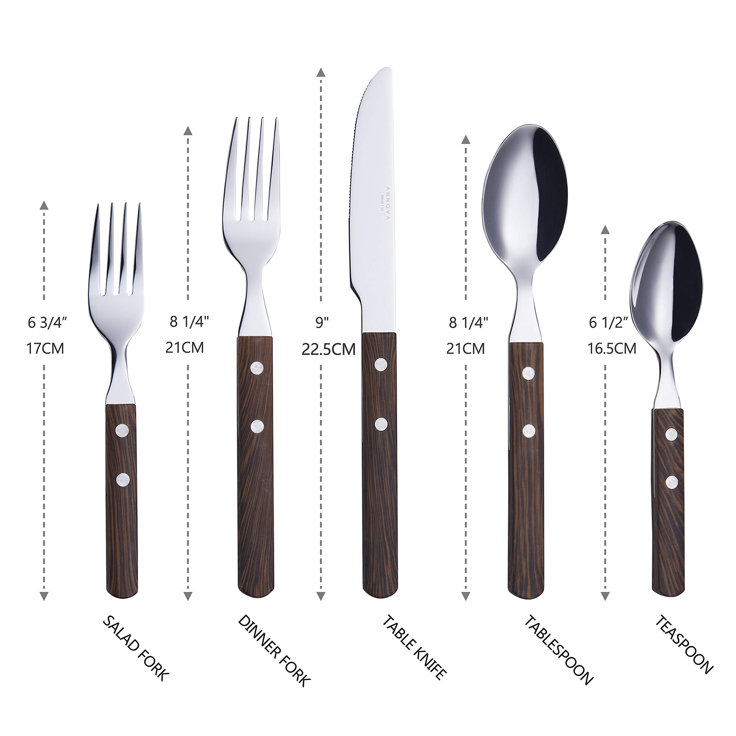 ANNOVA Silverware Set, Retro/Rivet Colorful Stainless Steel Tableware Kitchen Flatware Set Utensils, Includes Dinner Knives, Forks, Spoons, Salad Forks & Dessert Spoons (Brown, 20 Pieces)