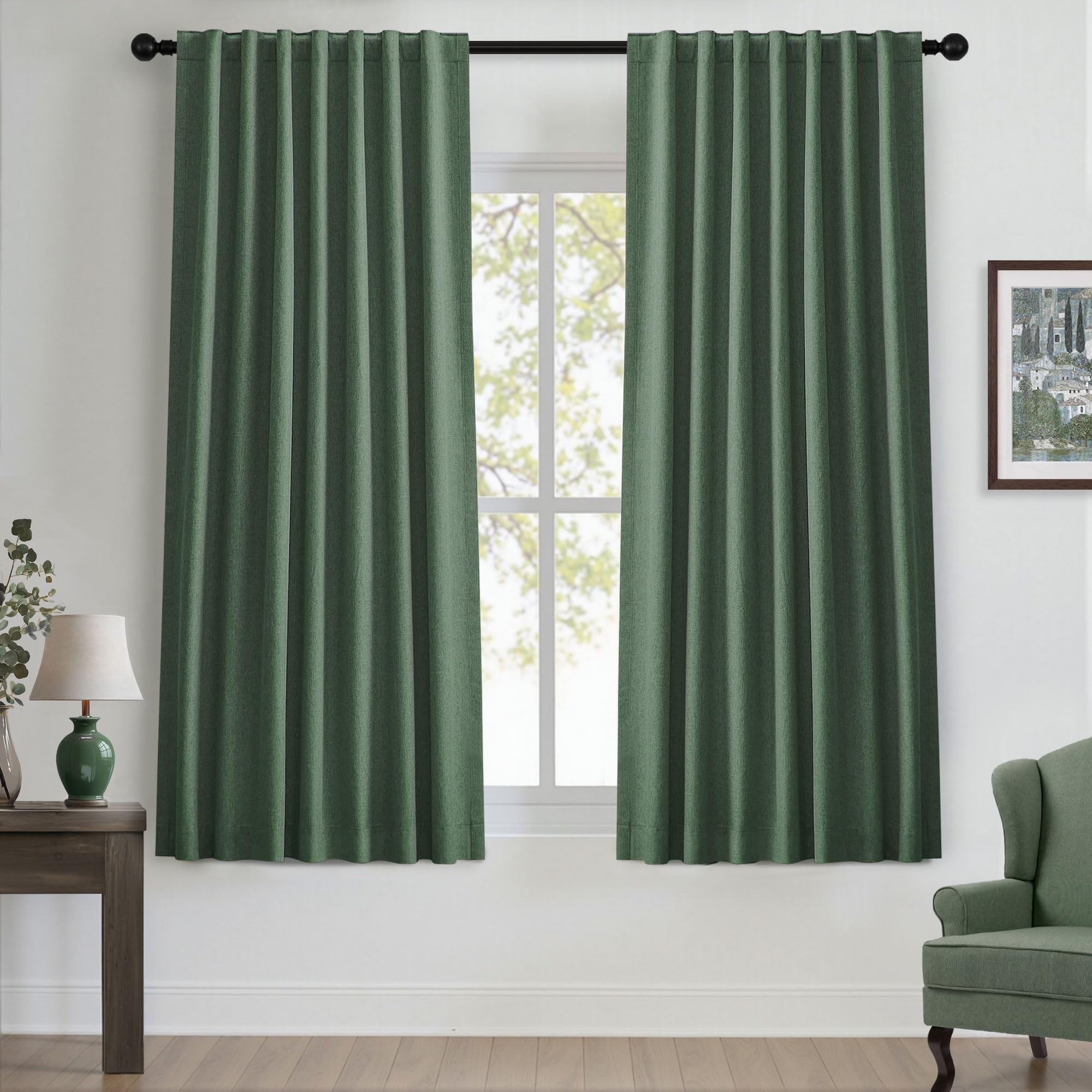 UHITECH Short Linen Curtains 24 Inch Long for Farmhouse Small Windows Modern Cafe Sytle Blackout Curtains for Living Room Back Tab Thermal Black Out Drapes 2ft