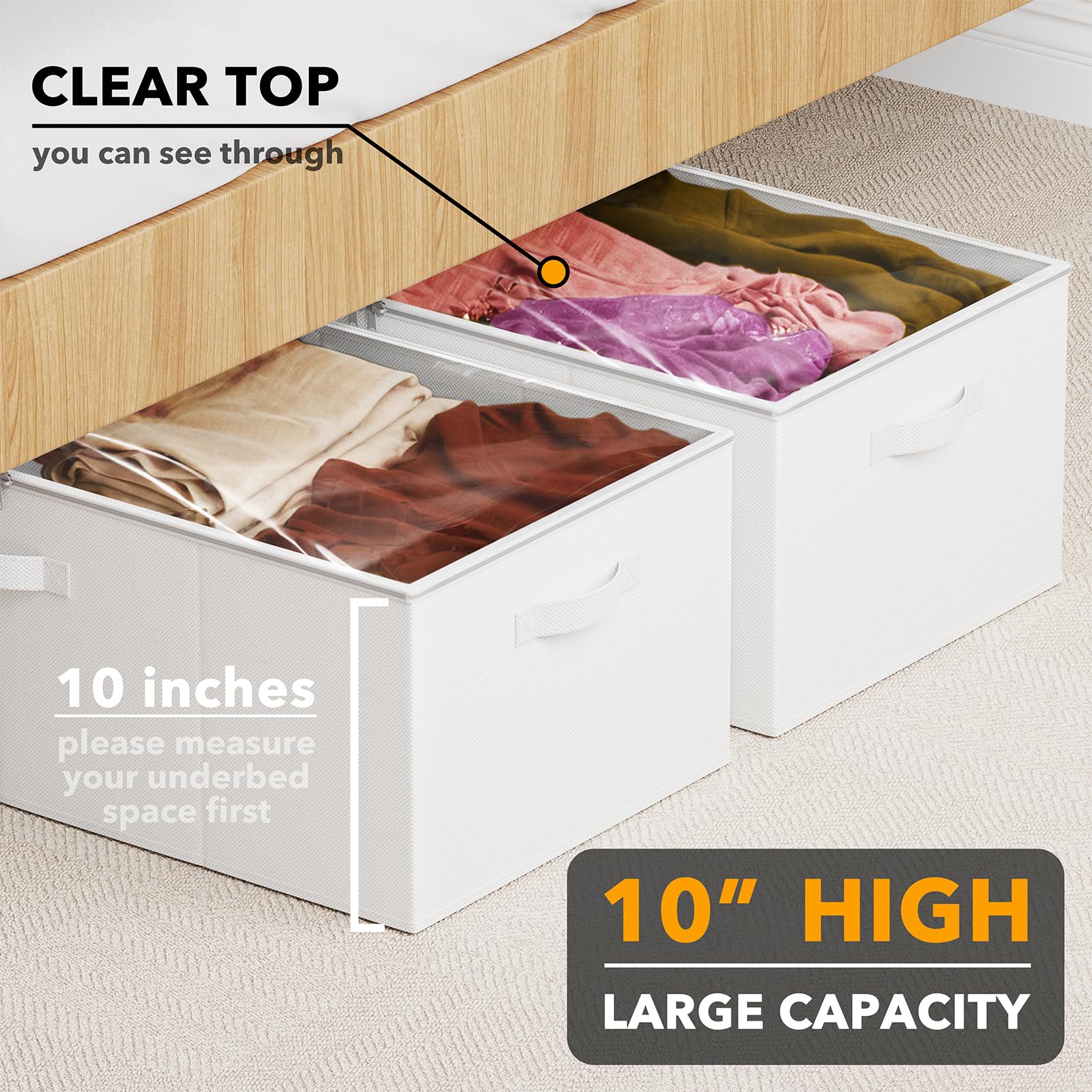 SpaceAid Paquete de 2 Contenedores de Almacenamiento Debajo de la Cama de 10" de Alto, Organizadores Grandes de Almacenamiento Debajo de la Cama con Tapas para Dormitorio, Residencia Estudiantil, Ropa