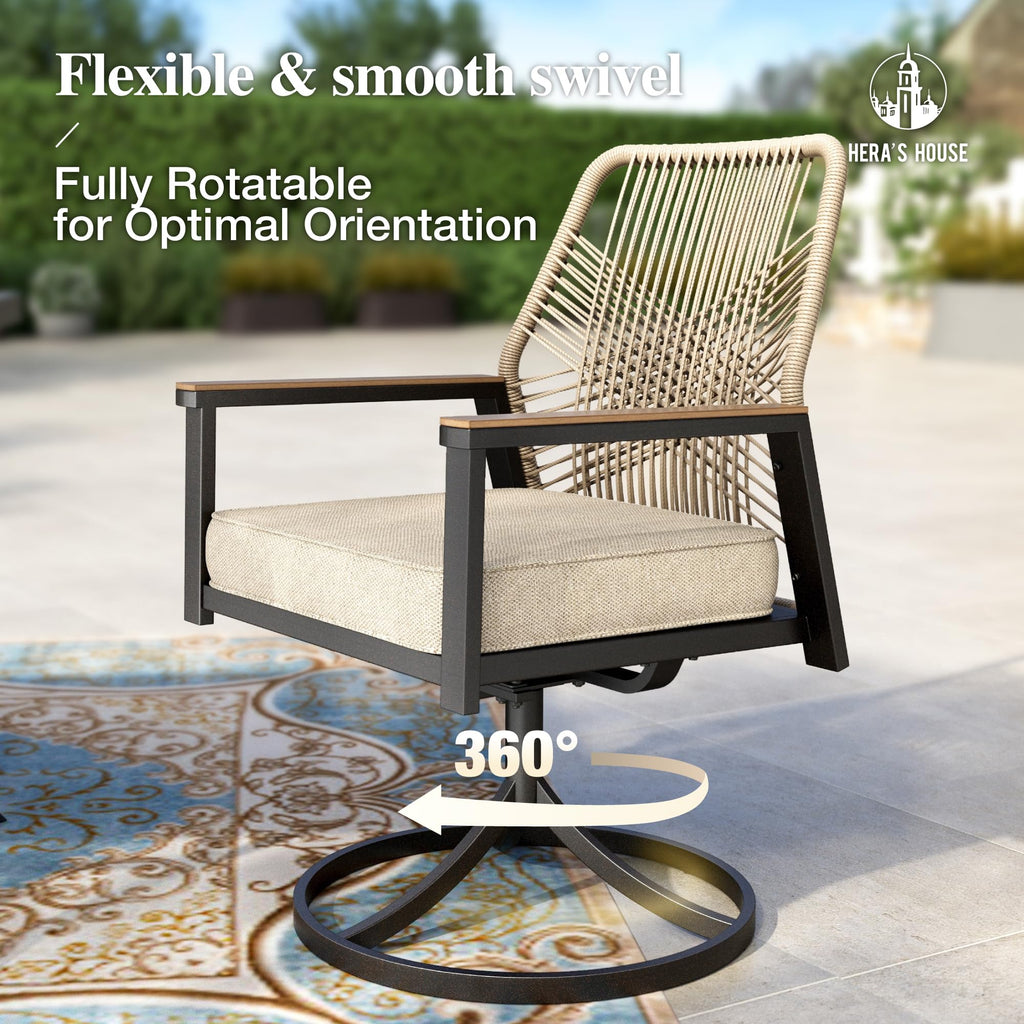 HERA'S HOUSE Outdoor Chairs Set of 2, 36.6" Rattan Dining Chairs with Heavy-Duty Wrought Iron Metal Frame, All-Weather Patio Chair for Garden Lawn Backyard Kitchen Deck