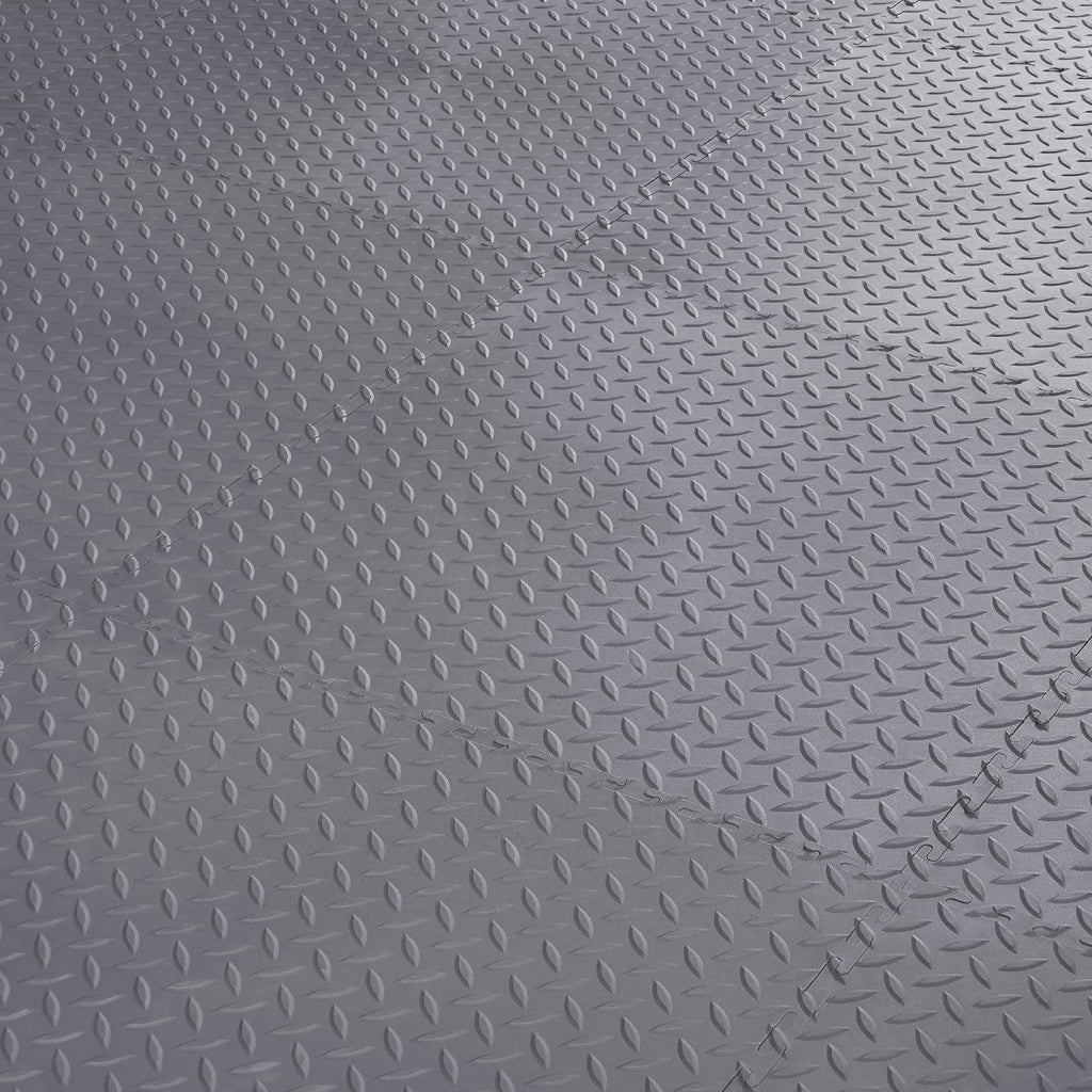 VersaTex Garage Floor 18 x 18 inch Square Rubber Diamond Plate Interlocking Floor Tiles for Home Gym, Garage Flooring, Trade Show Flooring, Basement Tiles, 24 Pack (Black)