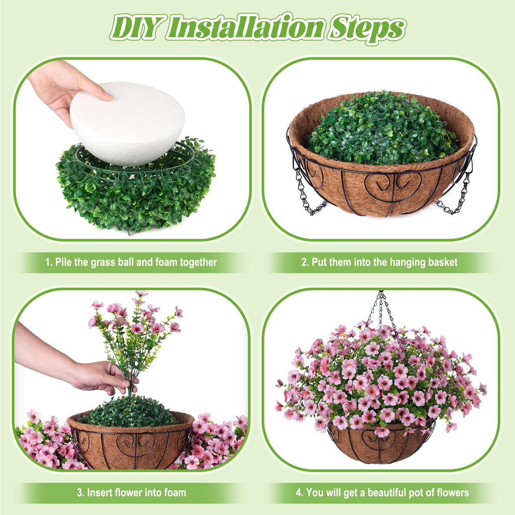 Ammyoo Artificial Faux Hanging Plants Flowers Basket for Spring Outdoor Decoration, Fake Silk Daisy UV Resistant Look Real with Eucalyptus Leaves Summer Outside Decor for Home Patio Garden