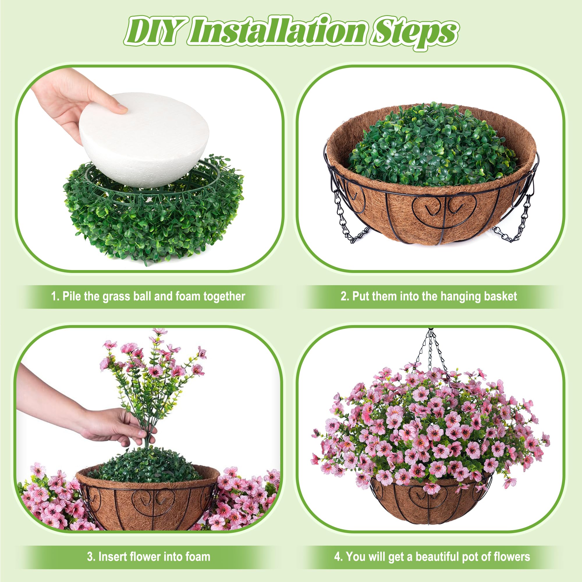 Ammyoo Artificial Faux Hanging Plants Flowers Basket for Spring Outdoor Decoration, Fake Silk Daisy UV Resistant Look Real with Eucalyptus Leaves Summer Outside Decor for Home Patio Garden