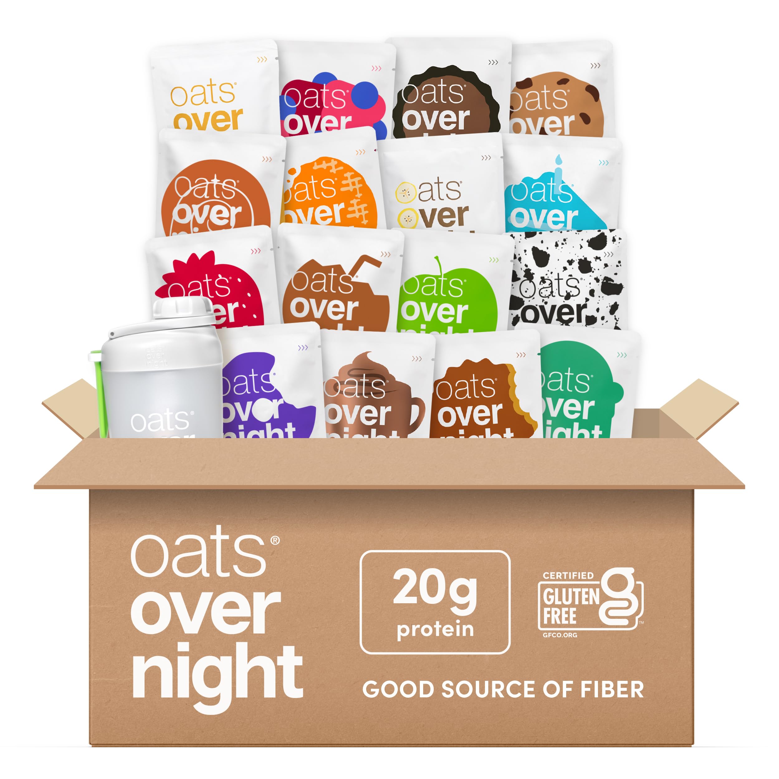 Oats Overnight Ultimate Variety Pack - High Protein, 5g Fiber Breakfast Protein Shake - Gluten Free Oatmeal, Non GMO High Protein Oatmeal - Green Apple Cinnamon, Coconut Cream Pie & More (16 Pack)