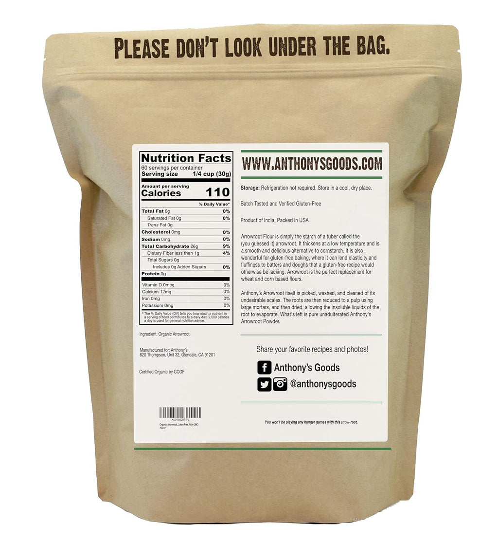 Anthony's Organic Arrowroot Flour, 4 lb, Batch Tested Gluten Free, Non GMO, Vegan
