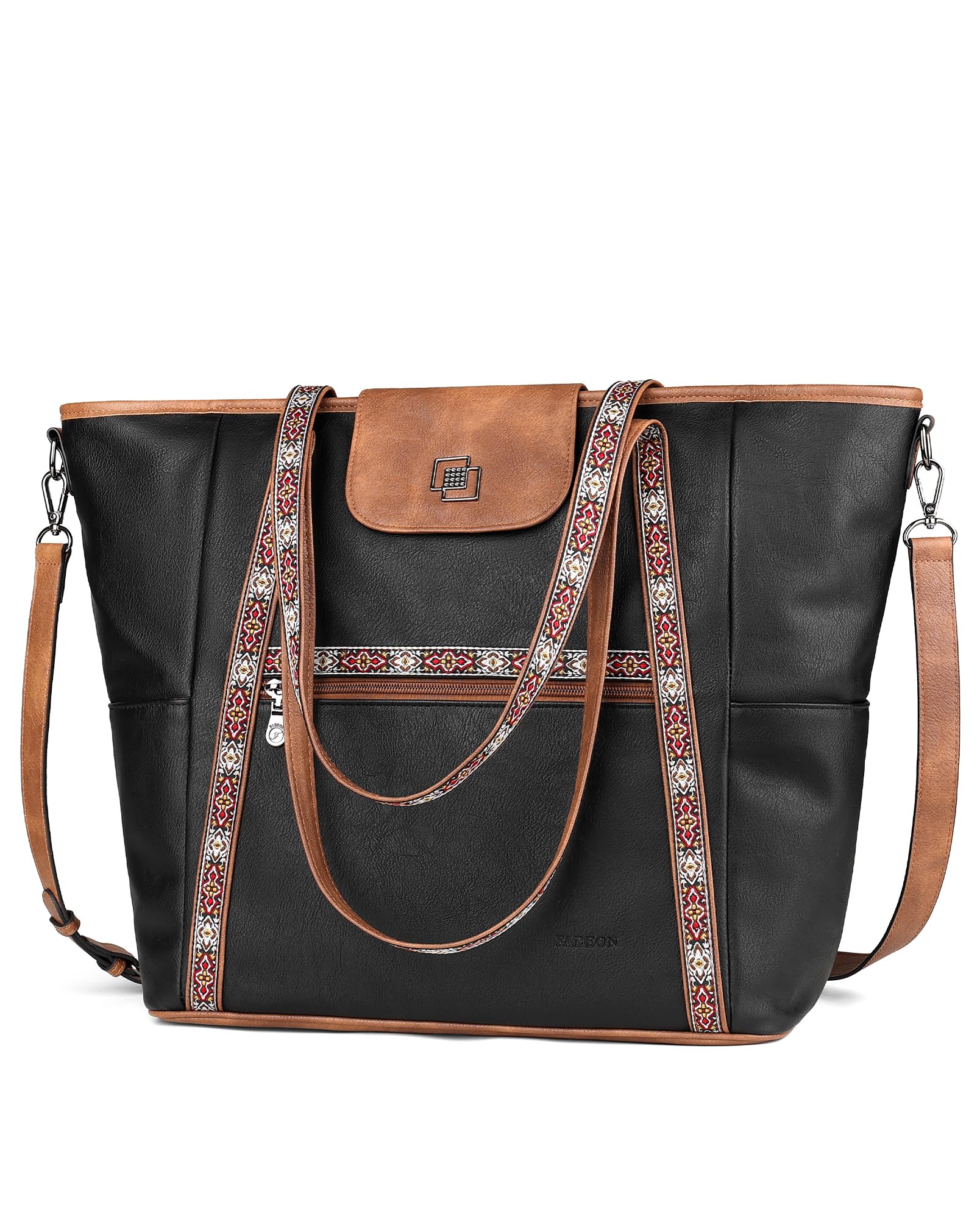 FADEON Large Laptop Tote Bag for Women Designer Leather Laptop Bag Fashion Travel Backpack Purse Shoulder Handbag