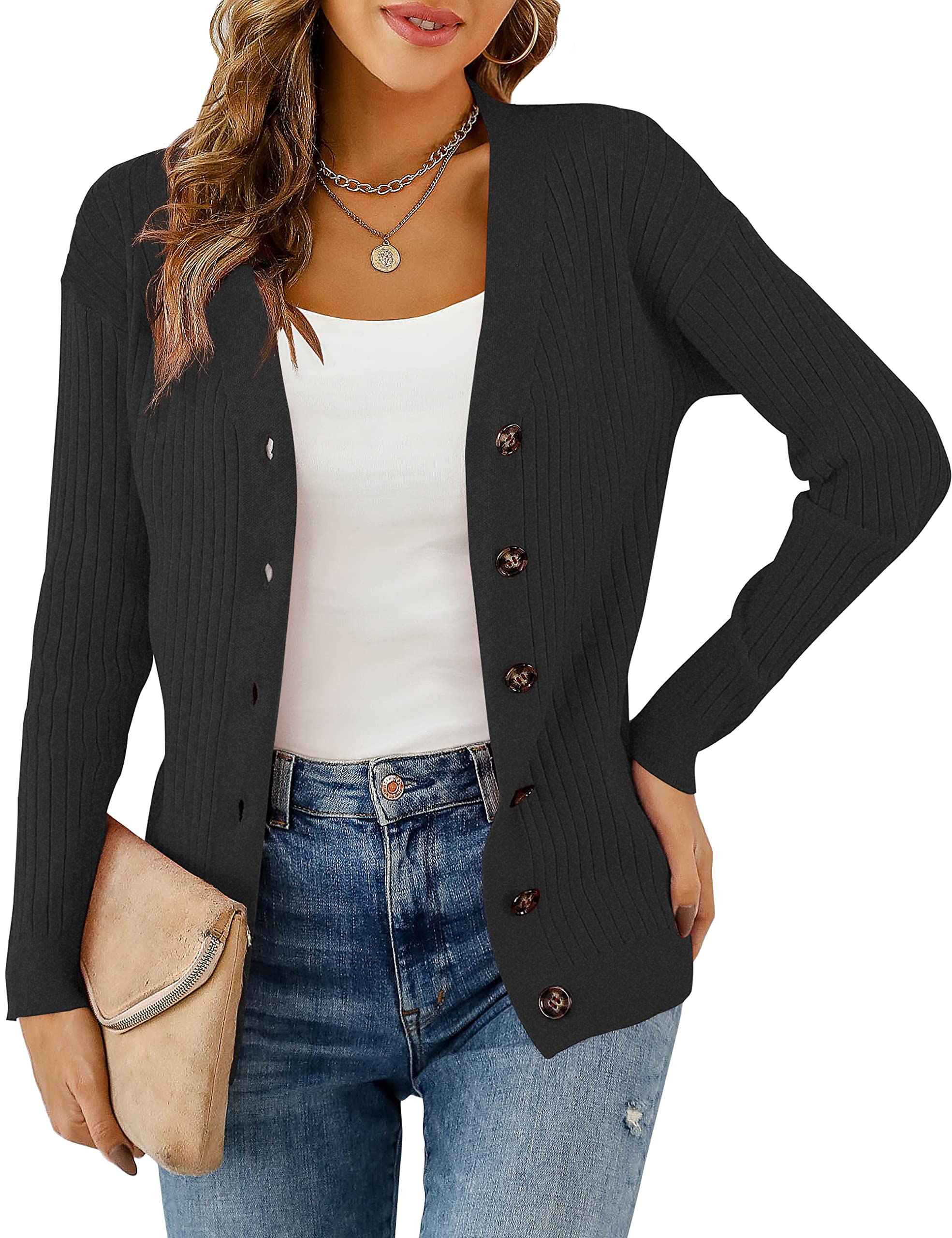 LIENRIDY Women's Knit Cardigan Long Sleeve Button Down Sweater Lightweight Cardigans, S-XL
