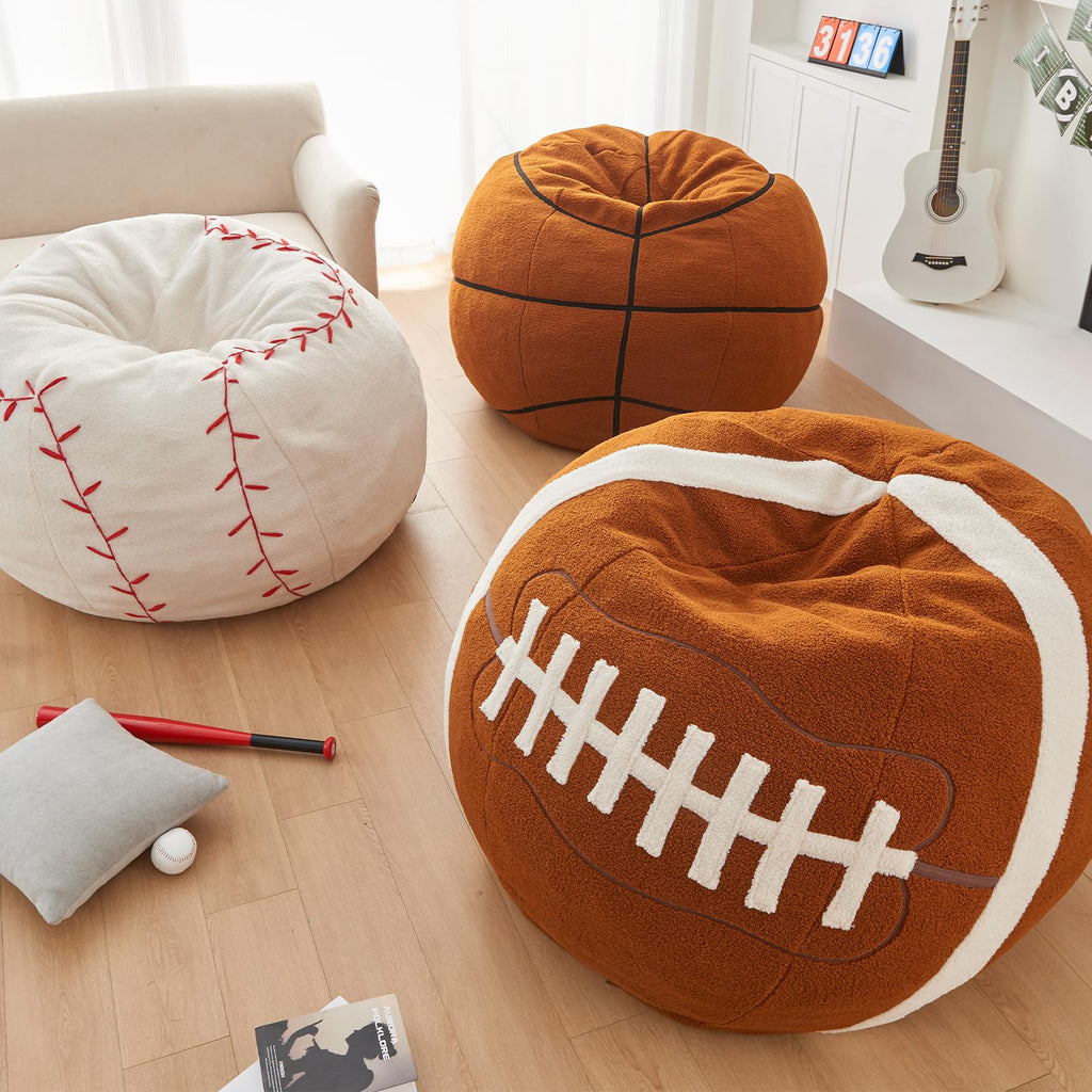 Sports Baseball Bean Bag Chair - Luxurious Bean Bag Chairs for Kids Teens Adults - Floor Sofa Couch with Filler - Plush BeanBag Furniture for Living Room Bedroom College Dorm - 32 Inch