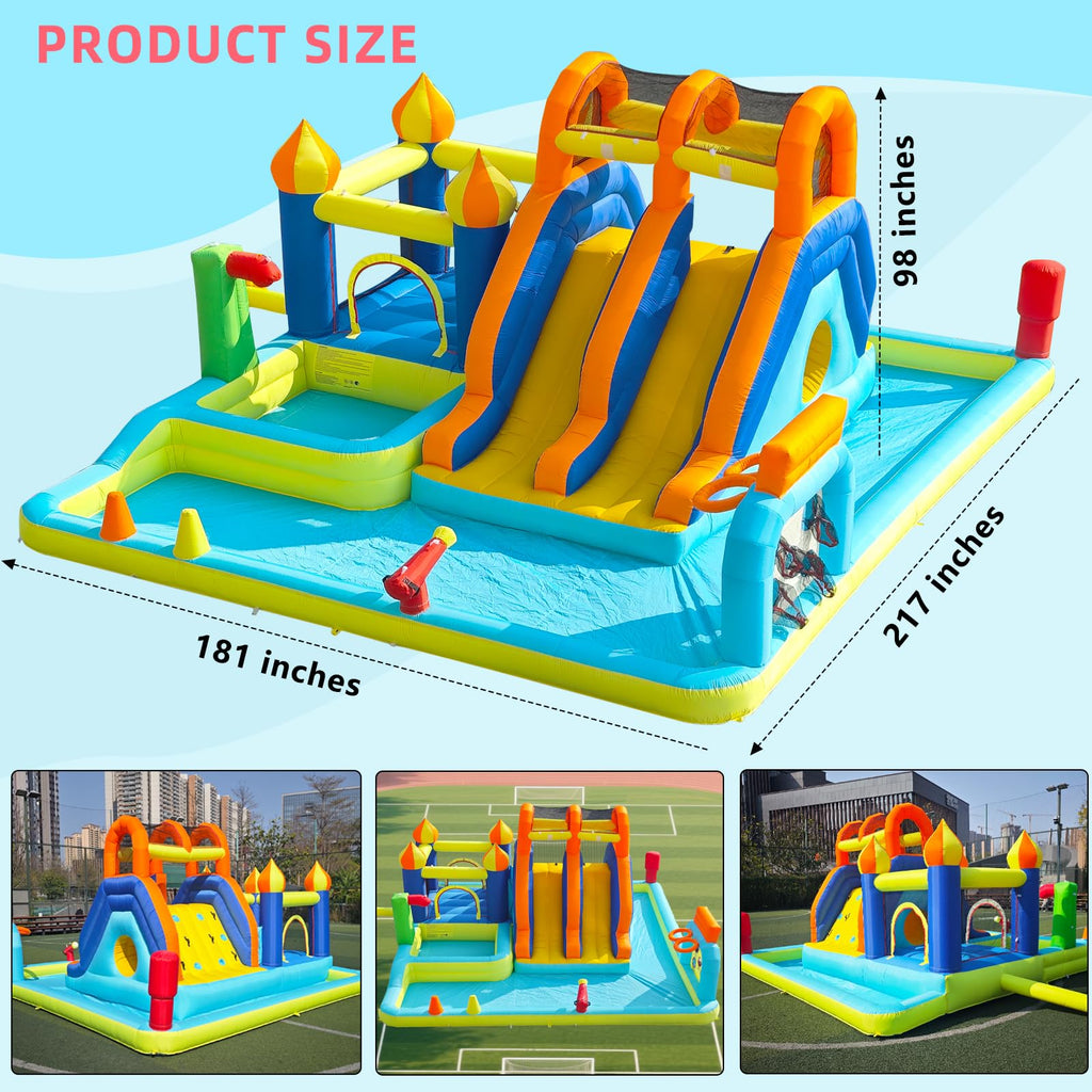 Blow Up Water Slides Two Long Slides Jumping Bouncy Castle for Kids Outdoor Inflatable Bounce House with 680W Blower for Kids Backyard