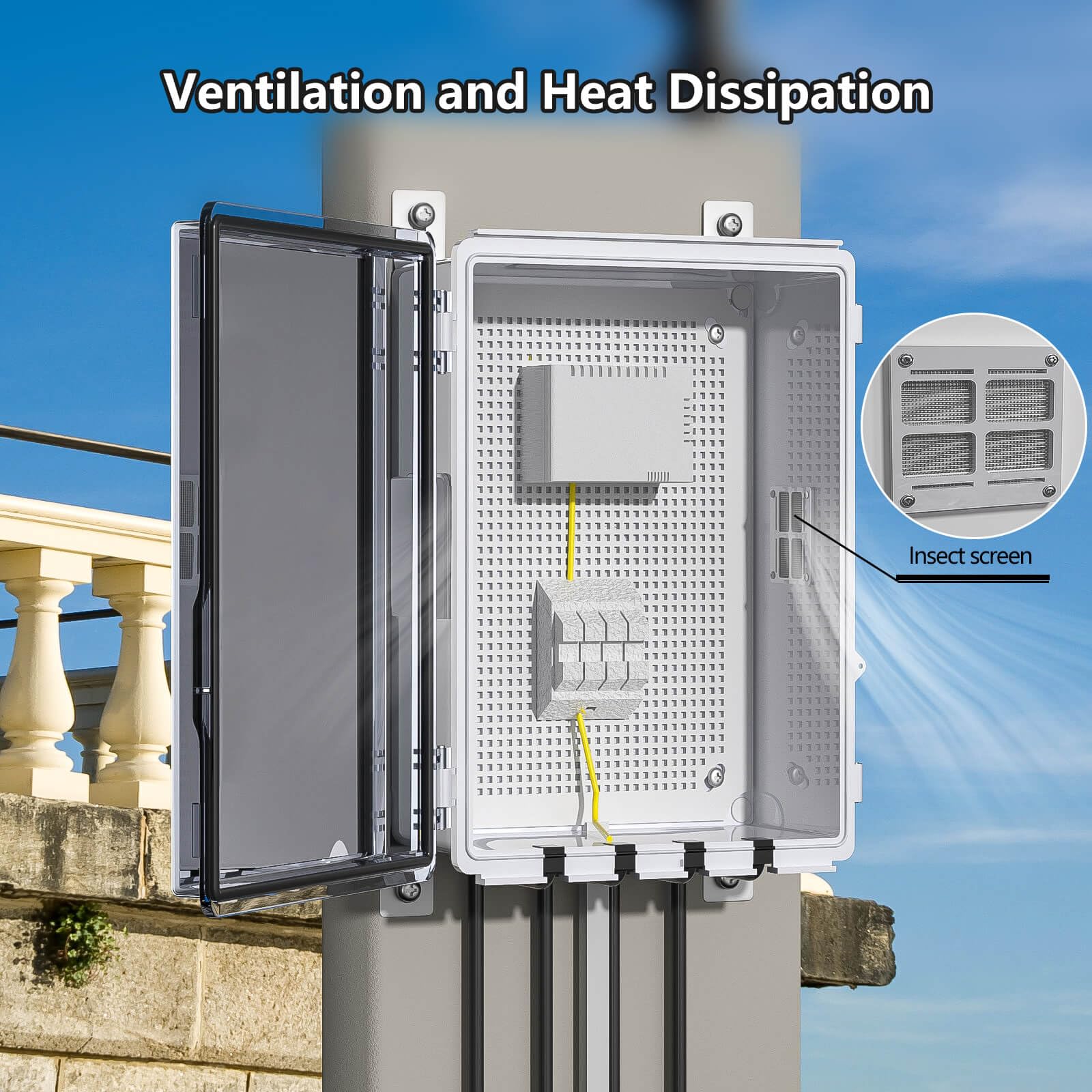 ABS Electrical Junction Box, Ventilated Design, Cable Grommets, IP65 Waterproof Enclosure, Indoor/Outdoor Use with Mounting Panel. (Clear Cover, 8.7"x6.7"x4.3")