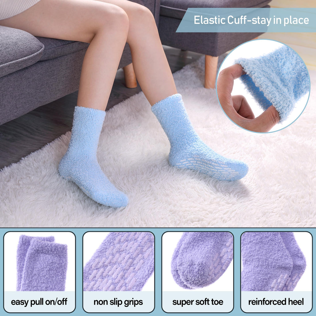 Yebing Non Slip Hospital Socks for Women with Grips Fuzzy Cozy Anti Skid Slipper Socks Winter Warm Soft Fluffy Sleep Socks