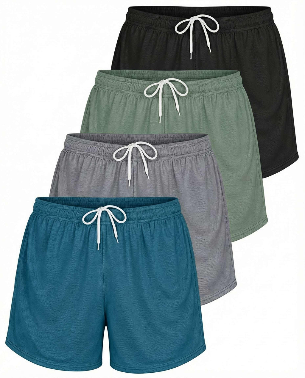 Real Essentials 4 Pack: Womens Active Athletic Performance Mesh Shorts with Pockets (Available in Plus Size)
