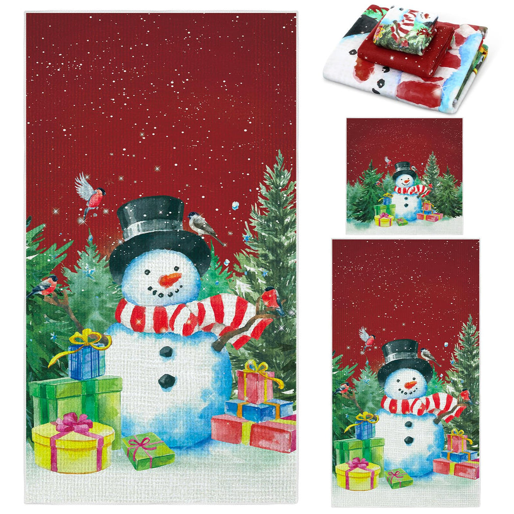 Preboun 3 Pack Christmas Gnome Bathroom Towels Set - Christmas Tree Hand Towels, Winter Snowflake Bath Towels, Soft Absorbent Dish Towels for Bathroom, Kitchen, Home, Hotel, Beach, Gym, Spa