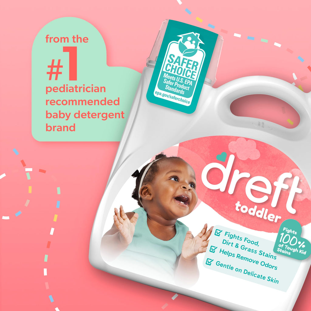 Dreft Toddler Liquid Laundry Detergent, Gentle on Sensitive Skin Laundry Soap, 42 fl oz, 32 Loads, Pack of 2 (Packaging May Vary)