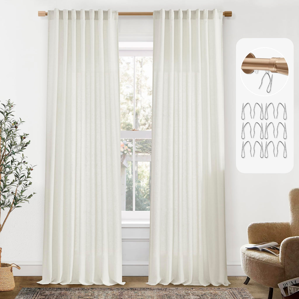 Black Linen Cotton Blend Sheer Curtains, Moody Light Filtering Drapes for Dark Academia Inspired Study Bedroom Living Room, 84 Inch Long 2 Panels Set