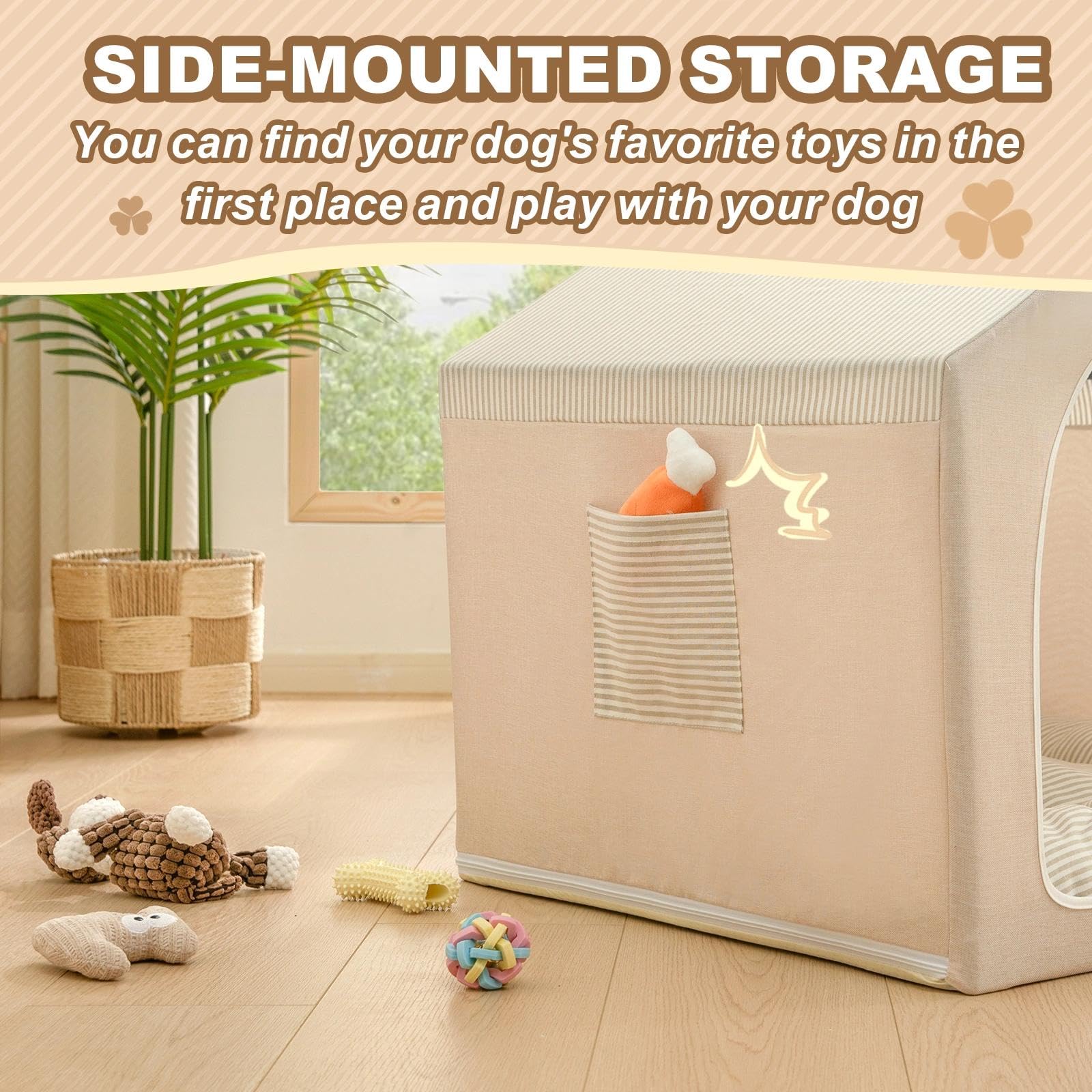 Jiupety Indoor Dog House with Frame, Cute Dog Tent Bed with Cover Cave, Breathable, Washable, and Foldable House, Suitable for 10-20 Lb Puppy and Cats, Medium (17"×17"×17"), Beige