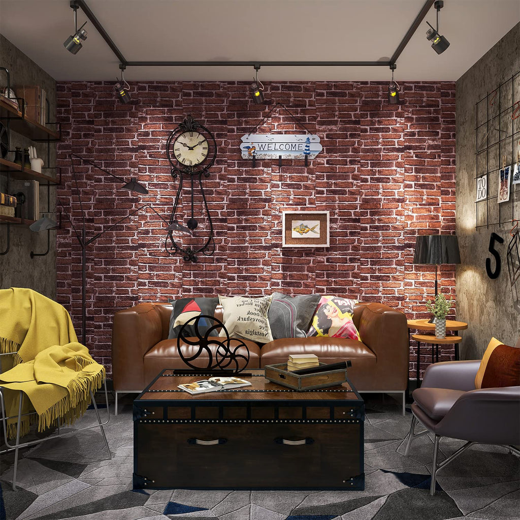 10PCS 3D Wall Panels Peel and Stick 3D Brick Wallpaper Peel and Stick Faux Stone Wall Panel Foam Brick Self-Adhesive Wallpaper (Black,10pcs)