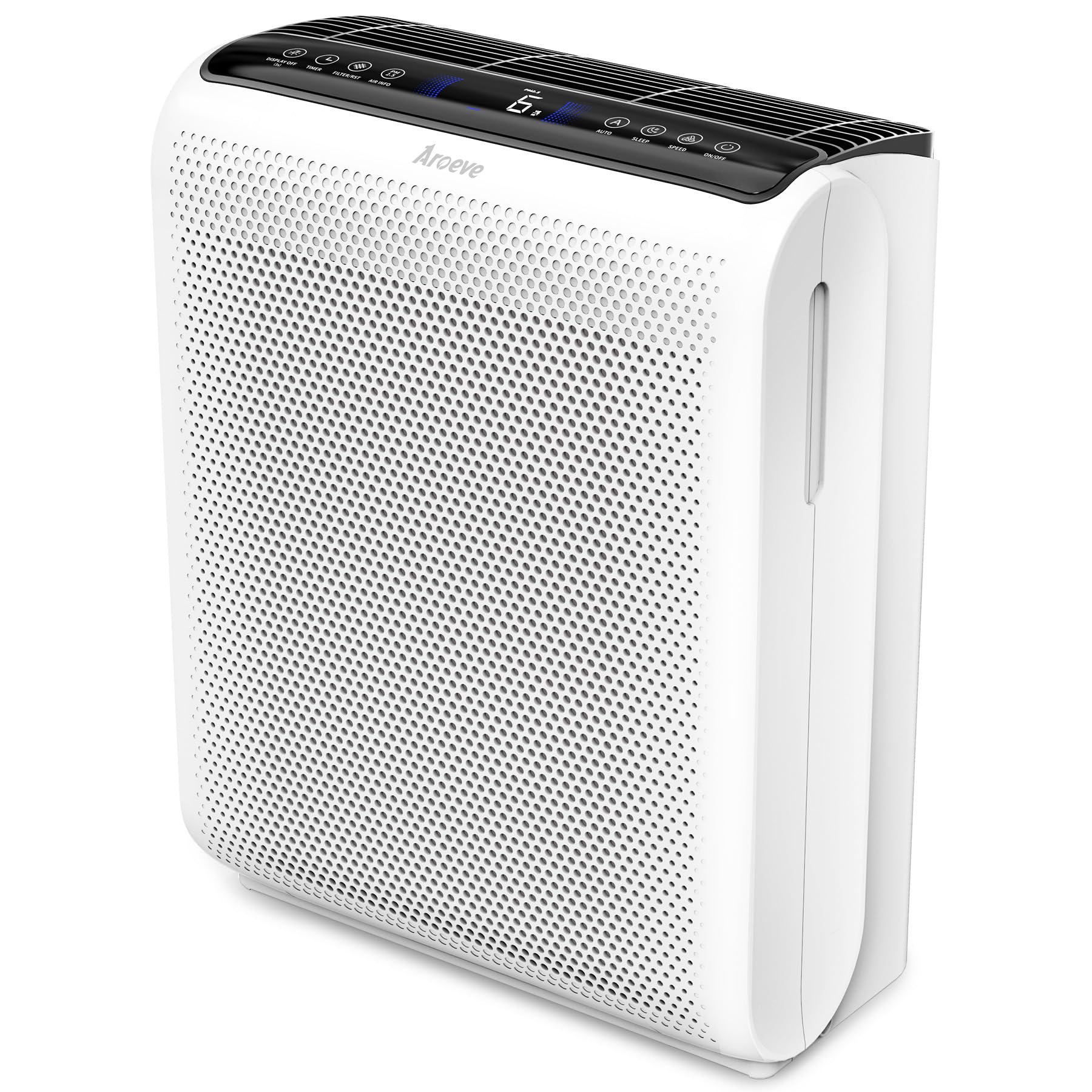 AROEVE Air Purifiers for Bedroom Home Large Room Up to 1504 Ft², 5 Layer Filter for Smoke Pollen Allergies Pet Dander Odor, Air Quality Monitor, Sleep Mode, Timer for Office, Dorm, Kitchen, MK07 Black