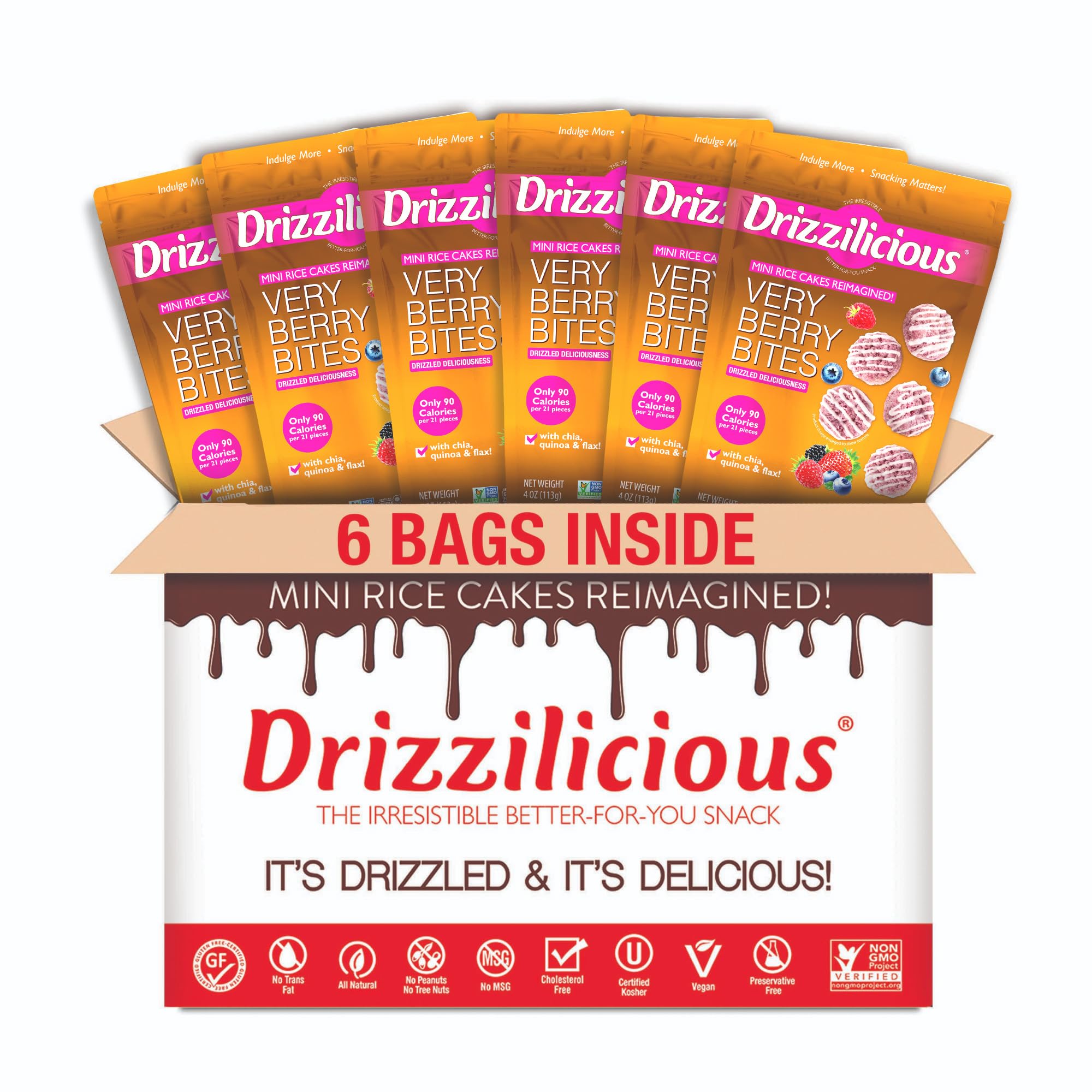 Drizzilicious Mini Flavored Rice Cakes - Rice Crisps, Healthy Snack for Adults and Kids, Vegan, Gluten Free Snack, 90 Calories Per 21 Pieces, S'mores & Cinnamon Swirl - 4 oz (Pack of 6)