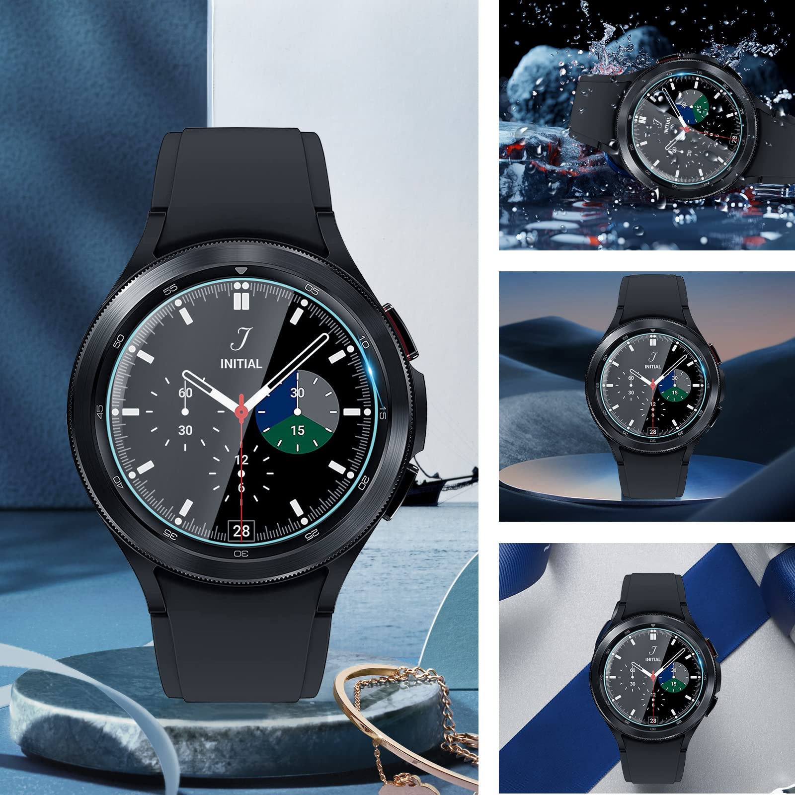 Suoman 4-Pack for Samsung Galaxy Watch 4 Classic 46mm Tempered Glass Screen Protector for Galaxy Watch 4 Classic 46mm Smartwatch [2.5D 9H Hardness] [Anti-Scratch]