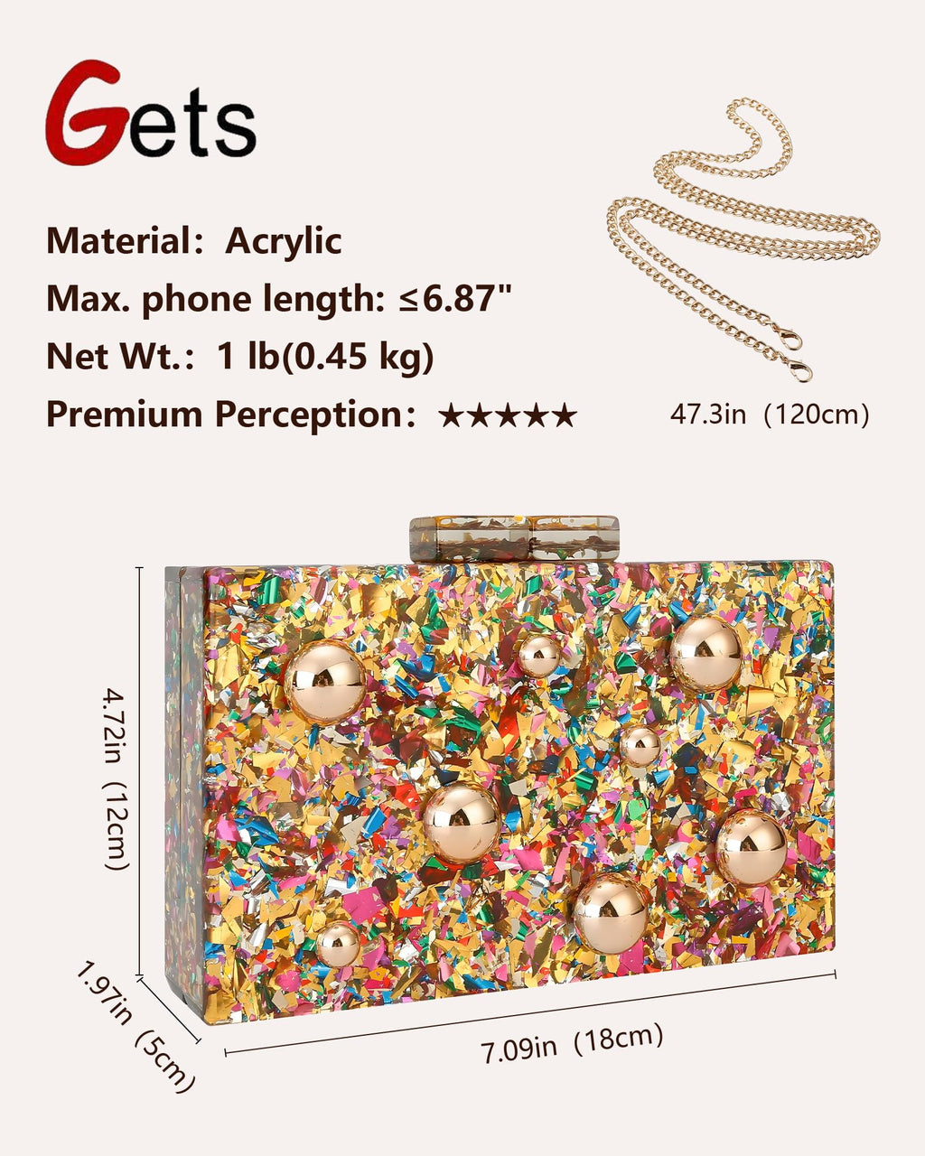 Gets Acrylic Purses and Handbags for Women Multicolor Perspex Geometric Patterns Box Clutch Banquet Evening Crossbody Handbag