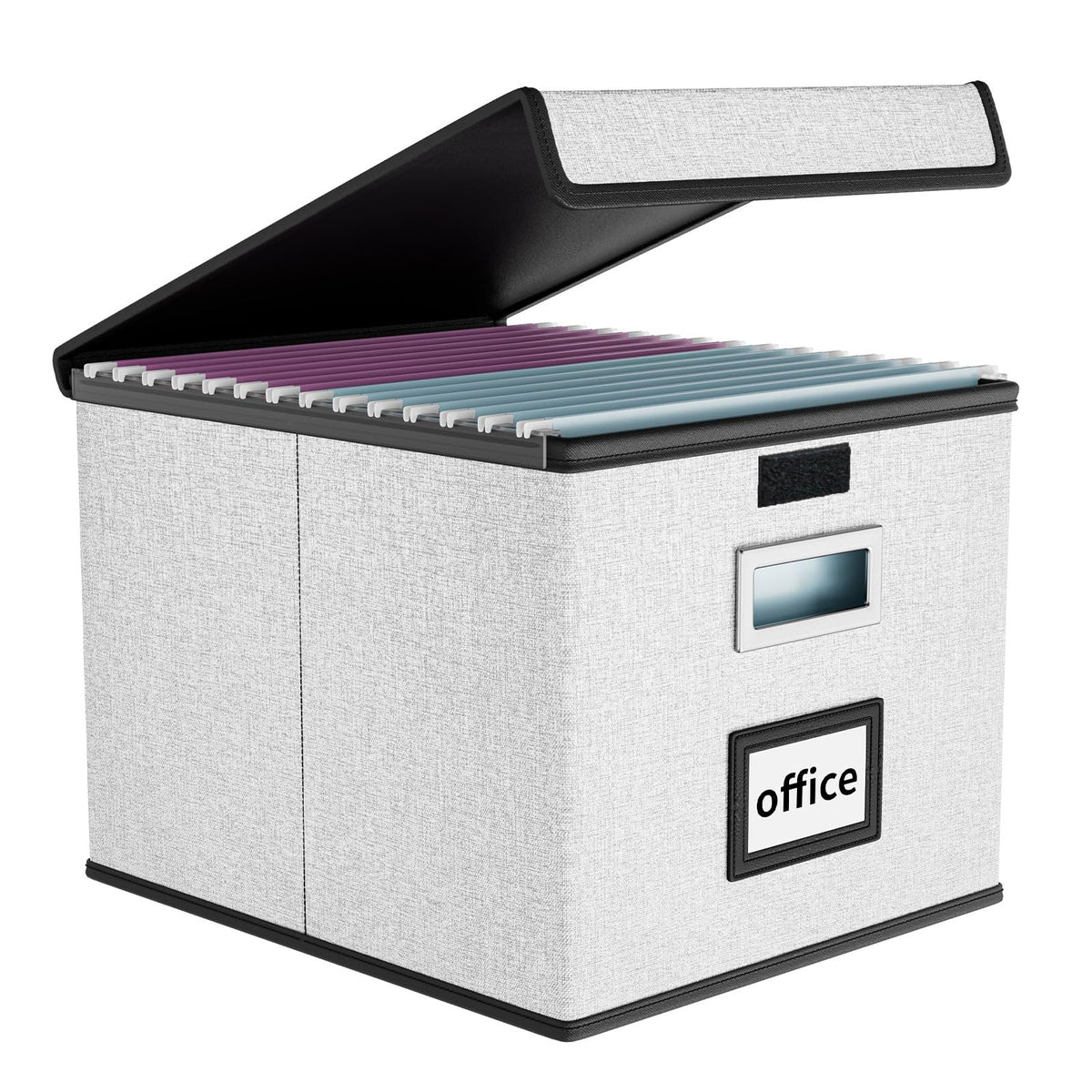 File Organizer Box with Lid, Collapsible Faux Leather Hanging File Folder Box Organizer with Plastic Slides, Decorative Home/Office Filing System Boxes for File and Folders Storage