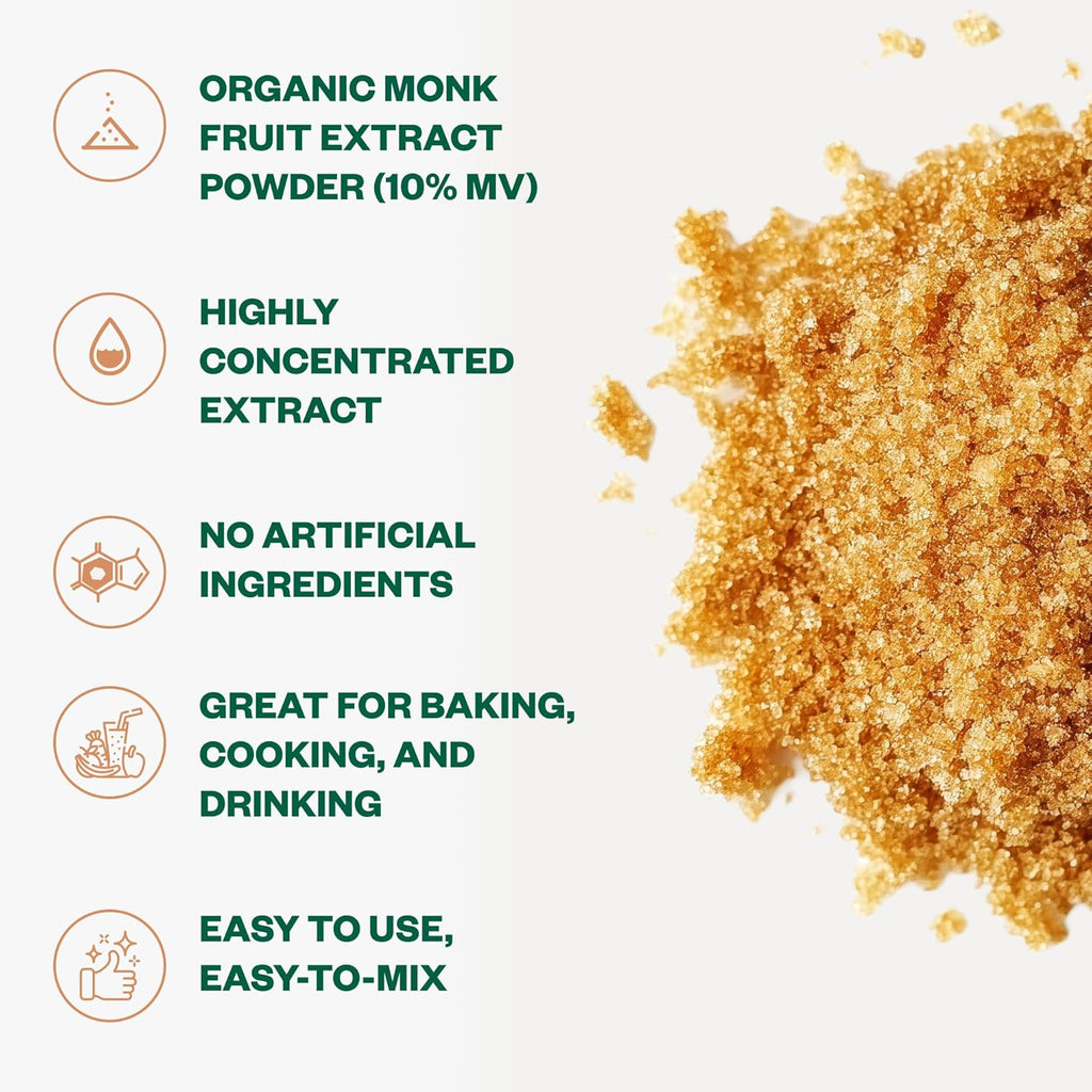 Pure Organic Monk Fruit Extract Powder, No Erythritol 4oz, 100% Monk Fruit Sweetener Powder for Keto and Paleo Diets, No Aftertaste, Zero Calories, Zero Carbs, Pure Monk Fruit Extract, 364 Servings
