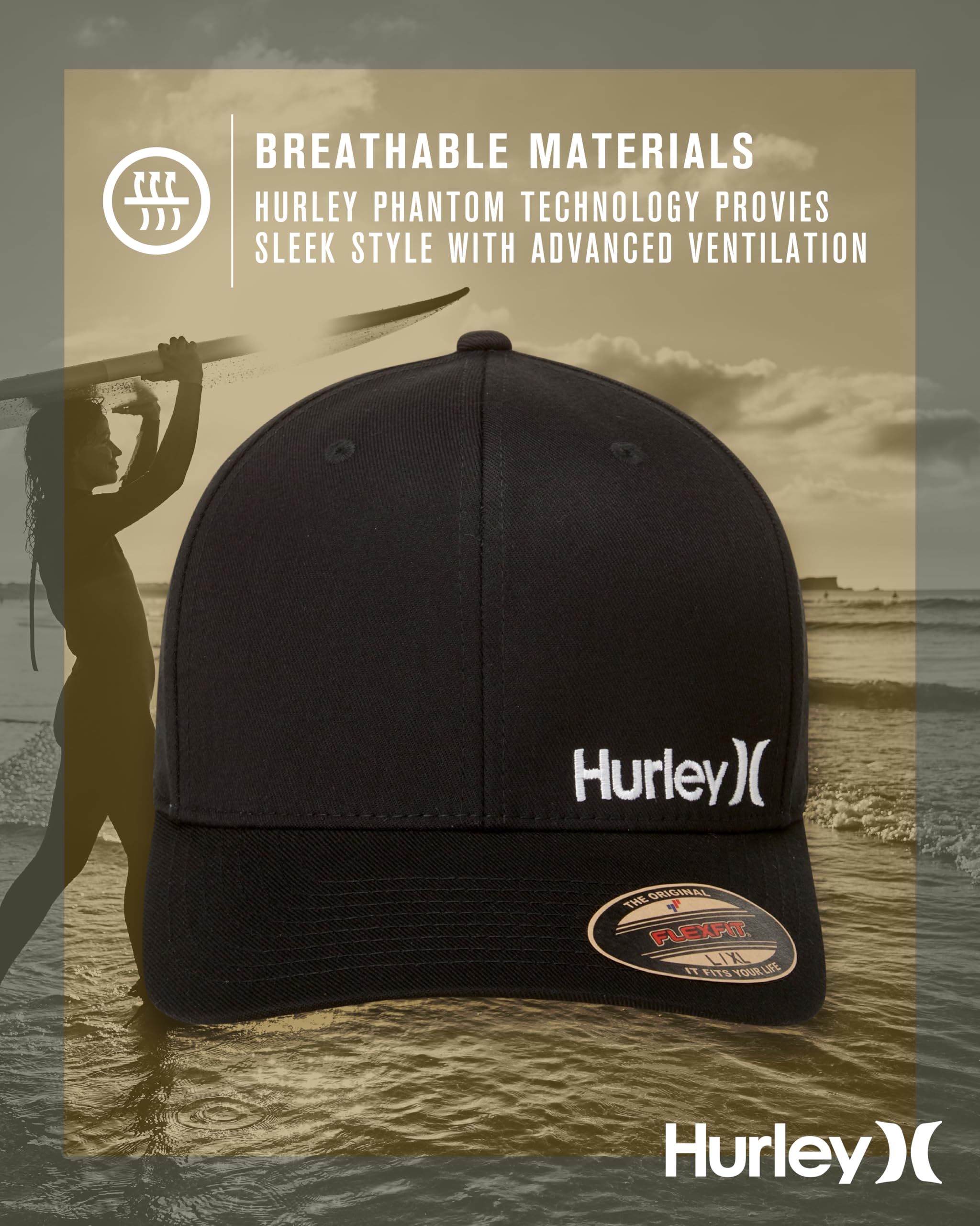 Hurley mens One & Only Corp Flexfit Perma Curve Bill Baseball Hat