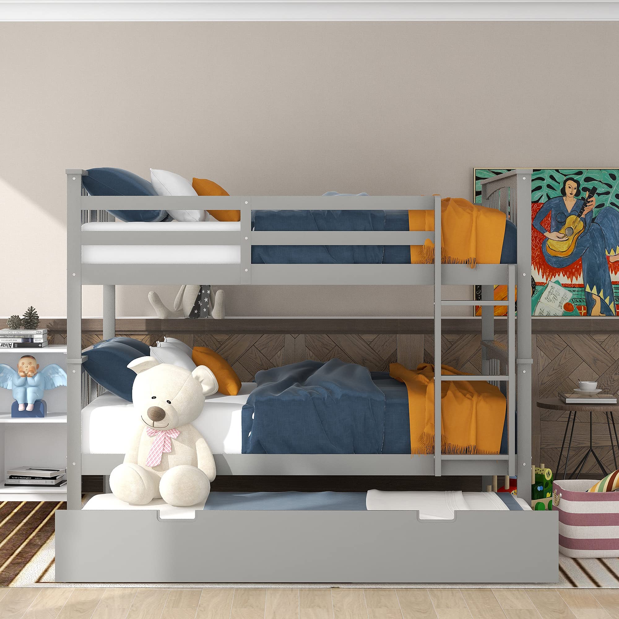 Merax Full Over Full Bunk Bed Convertible to Two Separate Beds, Solid Pine Wood Frame with Safety Guardrail & Headboard, Sturdy Durable Design, for Teens, Espresso