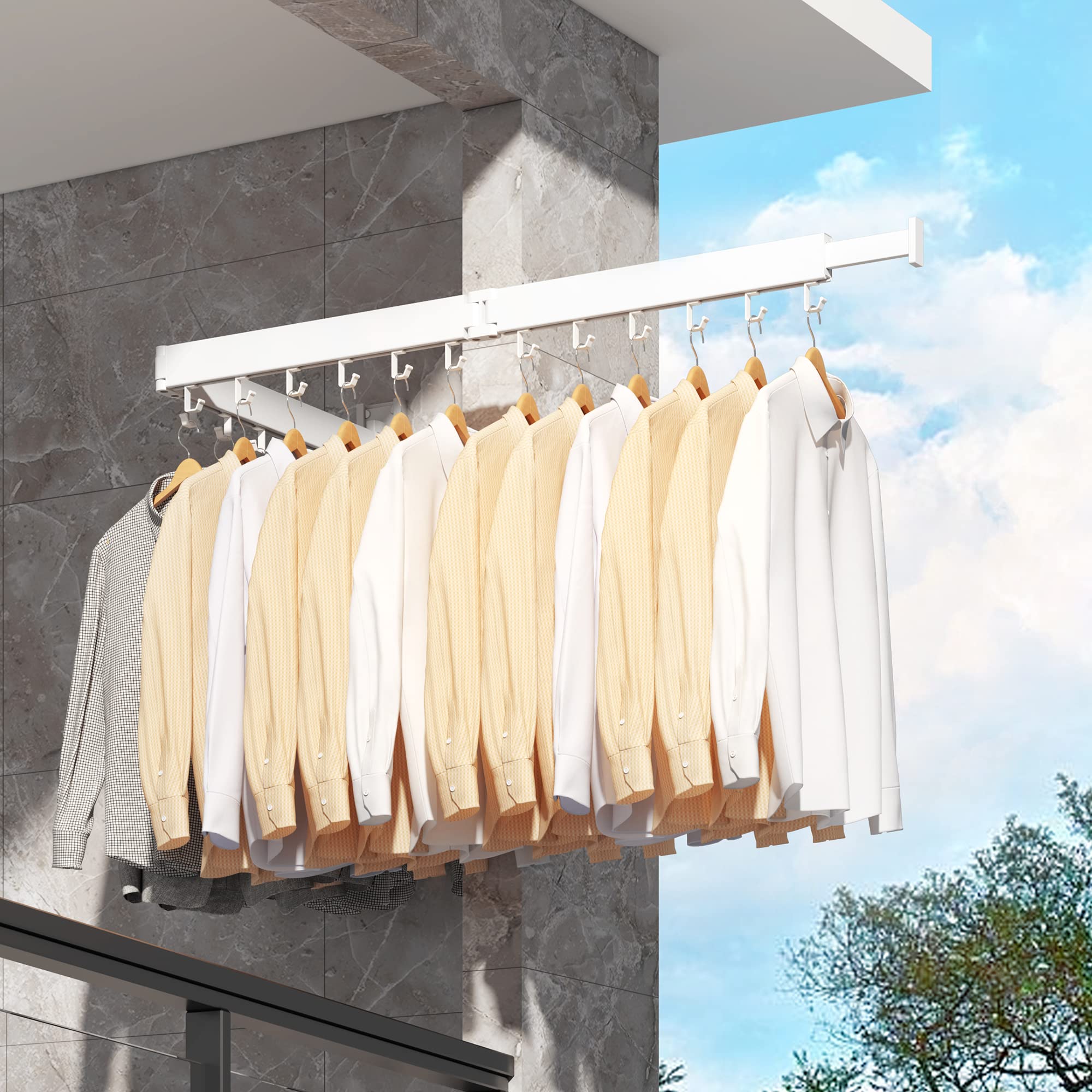 BOQORAD Clothes Drying Rack,Drying Rack Clothing,Luandry Drying Rack,Clothes Hanger Rack,Wall Mounted Luandry Rack,Folding Retractable,Frosted Stone Black Classic,ms-01