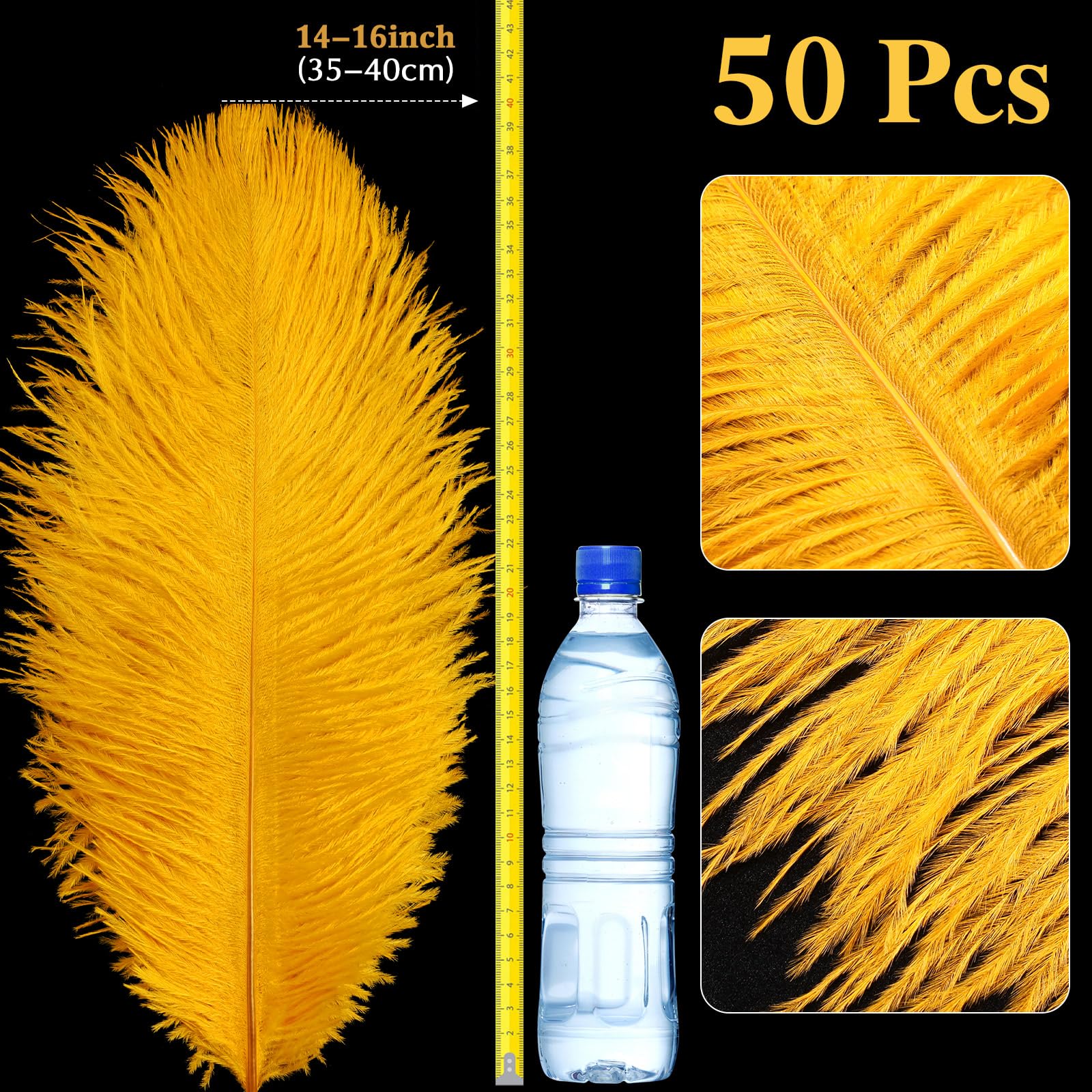 Retrowavy 50 Pcs 14-16 Inches Large Natural Ostrich Feathers Bulk for Centerpieces for Wedding Party Centerpieces Home Decoration Flower Arrangement (Black)