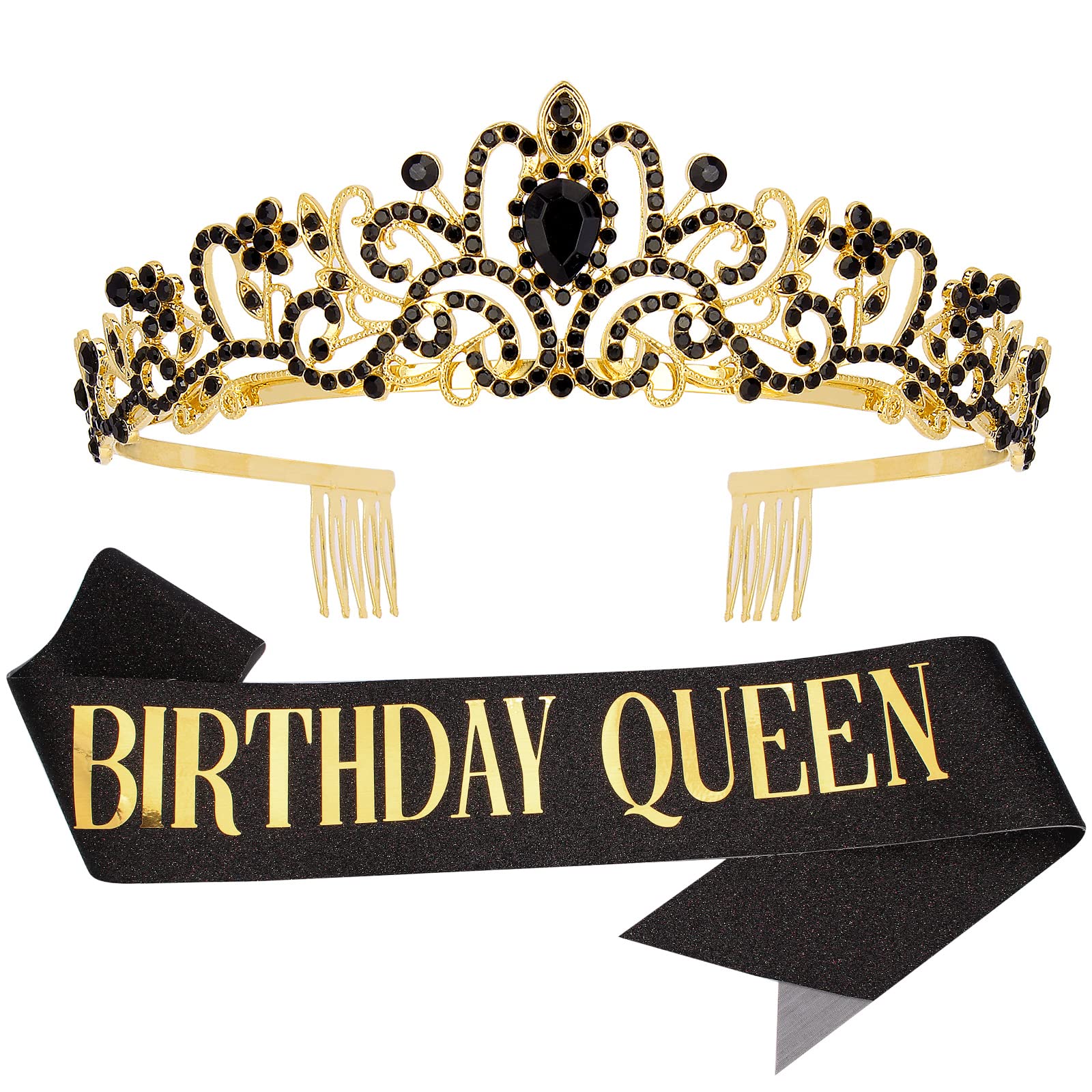 COCIDE Birthday Silver Tiara and Crowns Kit - Silver Tiara, Crown, Sash, Rhinestone Headband, Glitter Sash for Women & Girls Birthday Party Decorations