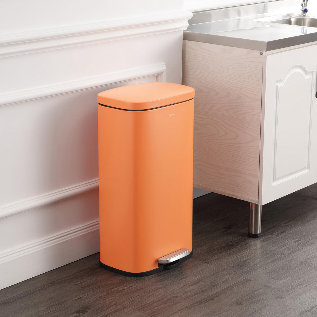 happimess HPM1011B Curtis 8-Gallon Step-Open Trash Can with Soft-Close Lid, Modern, Minimalistic, Fingerprint Proof for Home, Kitchen, Laundry Room, Office, Bedroom, Bathroom, Black