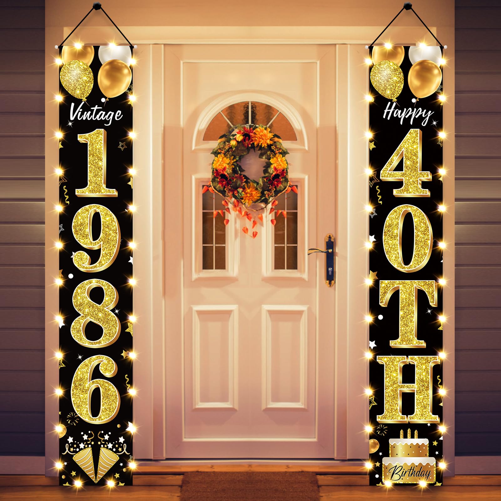 18th Birthday Party Banner Lighted Decorations for Men and Women - Black Gold Vintage 2008 18th Birthday Door Banners with LED Light, Eighteen Years Birthday Party Supplies for Indoor Outdoor Decor