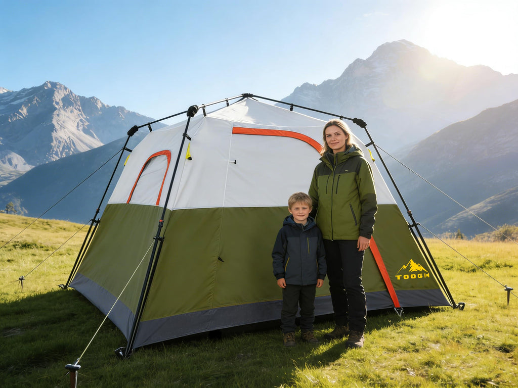 3/4 Person Camping Tent with 1 Door, 4 Windows, and Upgraded Ventilation– Instant Setup, Waterproof, 8'x 8'x 67''Oxford Fabric Floor Pop Up in 60 Seconds Includes Rainfly and Backpack