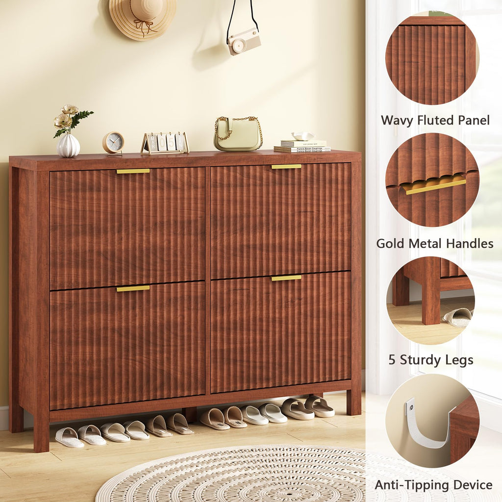 YOMILUVE Shoe Cabinet Storage for Entryway, Fluted Shoe Cabinet with 2 Flip Drawers, Hidden Shoe Rack Tall Freestanding Shoe Organizer with Legs for Hallway, Blue