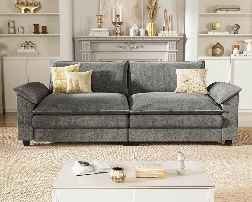 Homall 80" Modular Sectional Sofa, Loveseat Sofa Couch with Double-Layer Cushion, DIY Combination Chenille Deep 2-Seat Cloud Couch for Living Room, Apartment (Bright Grey, Loveseat Sofa)