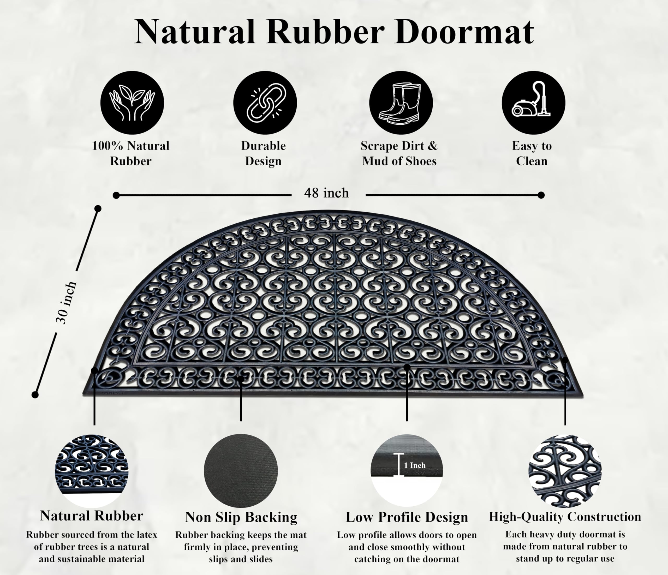 A1 Home Collections 19-LB Heavy Duty Rubber Doormat 24"×57" - Won't Blow Away | Outside Front Door Mat, Mud Dirt Scraper, Non-Slip Drainage Mat for Entryway Patio Garage, All-Weather, 100% Rubber Mats