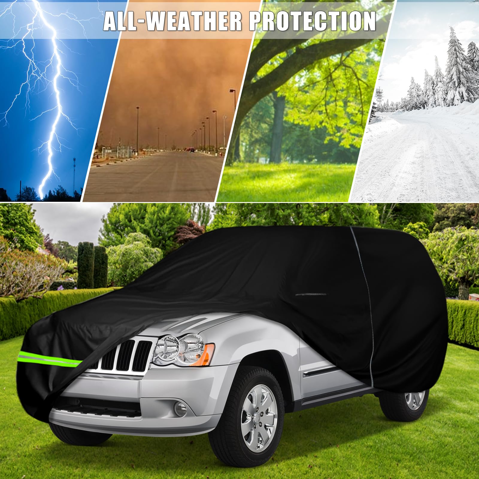 Waterproof Car Cover Replace for 1993-2010 Jeep Grand Cherokee, 6 Layers All Weather Car Cover with Zipper Door & Windproof Bands for Snow Rain Dust Protection
