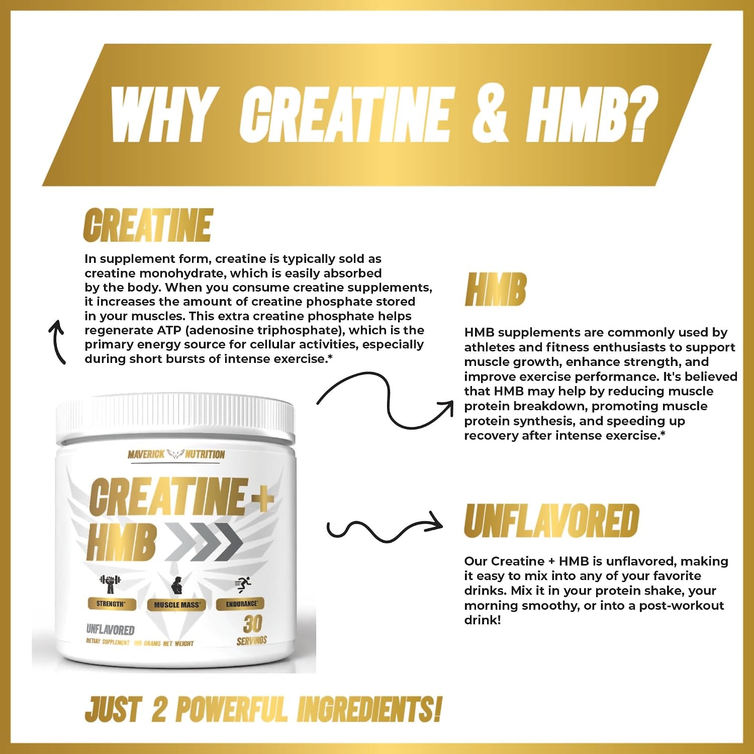 Creatine HMB - HMB Creatine - for Muscle Growth, Increased Strength, Enhanced Energy Output, and Improved Athletic Performance - 30 Servings - Unflavored