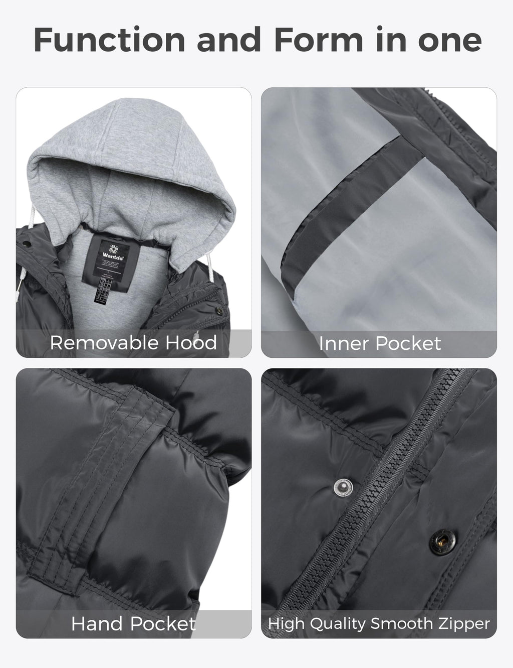 Wantdo Women's Quilted Puffer Vest Thicken Warm Winter Coat with Removable Hood
