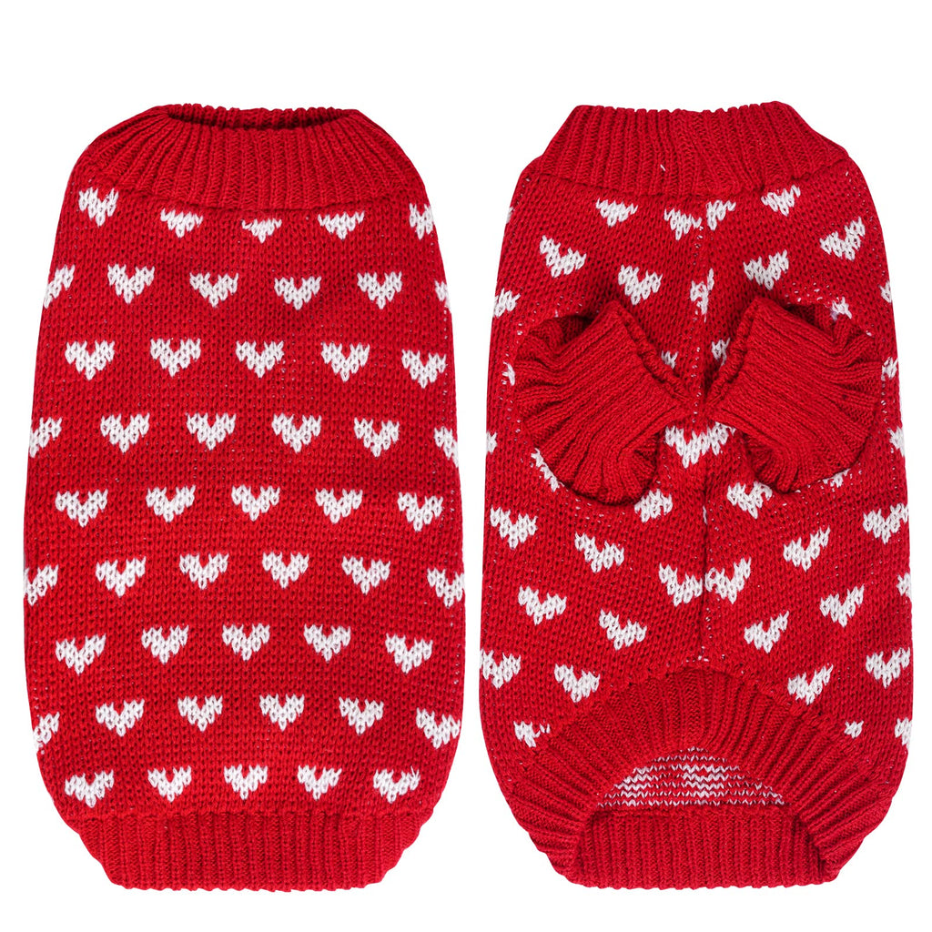 Dxhycc Dog Knitted Sweater Heart Puppy Sweater Warm Soft Pet Holiday Clothes for Small Cats and Dogs (Pink, S)
