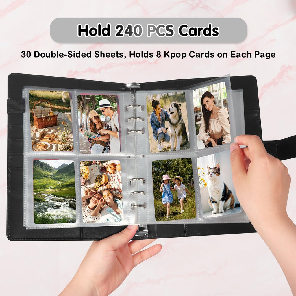A5 Kpop Photocard Binder with 30 Pack 4-Pocket Card Pages, 6 Ring A5 Binder Card Collector Album with 240 Card Slots,PU Leather Binder Cover with Magnetic Buckle Closure for Organizing Trading Card
