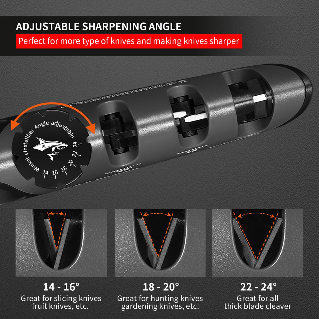 MAD SHARK 1-Button 3-Stage Knife Sharpener - Adjustable Diamond & Ceramic, No-Scratch ABS Body for All Kitchen/Pocket Knives,Repairs, Sharpens & Polishes,One-Handed Operation with Non-Slip Base