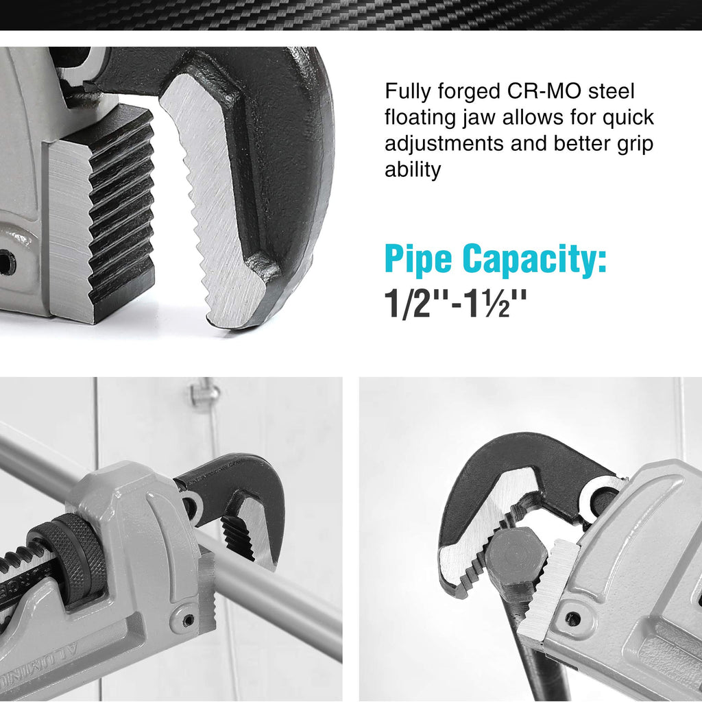 DURATECH 8-inch Heavy Duty Aluminum Straight Pipe Wrench, Adjustable Plumbing Wrench, Drop Forged, Exceed GGG standard